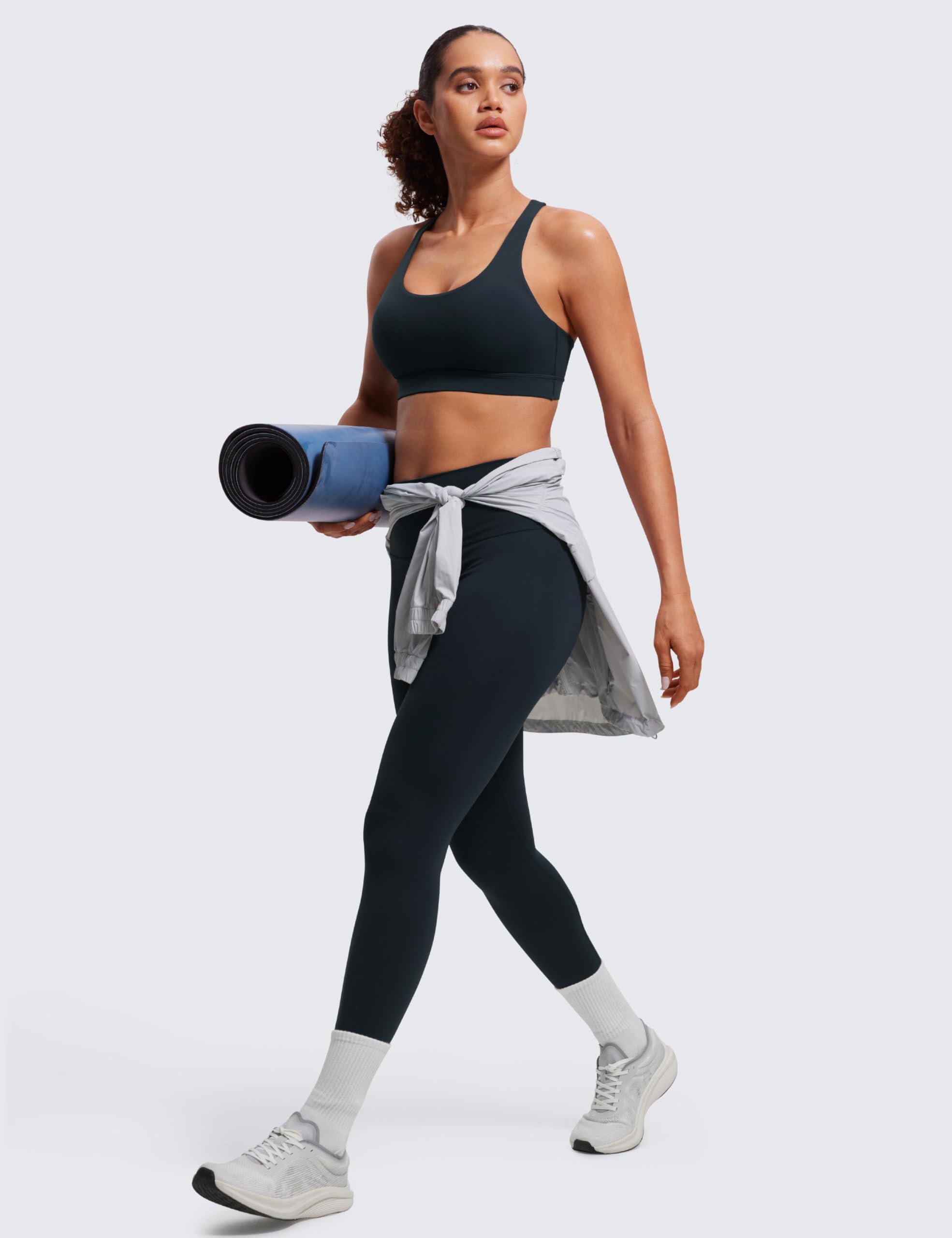 CRZ YOGA Naked Feeling Strappy Sports Bras | Medium Support, Removable Pads, Yoga, Sleek, Scoop Neck, for Women