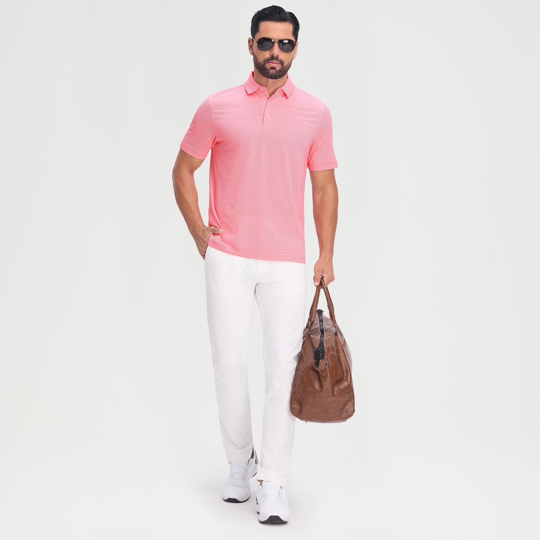 M MAELREG Men's Jacquard Stripe Golf Shirts Quick Dry Performance Short Sleeve Moisture Wicking Polo Shirt for Men