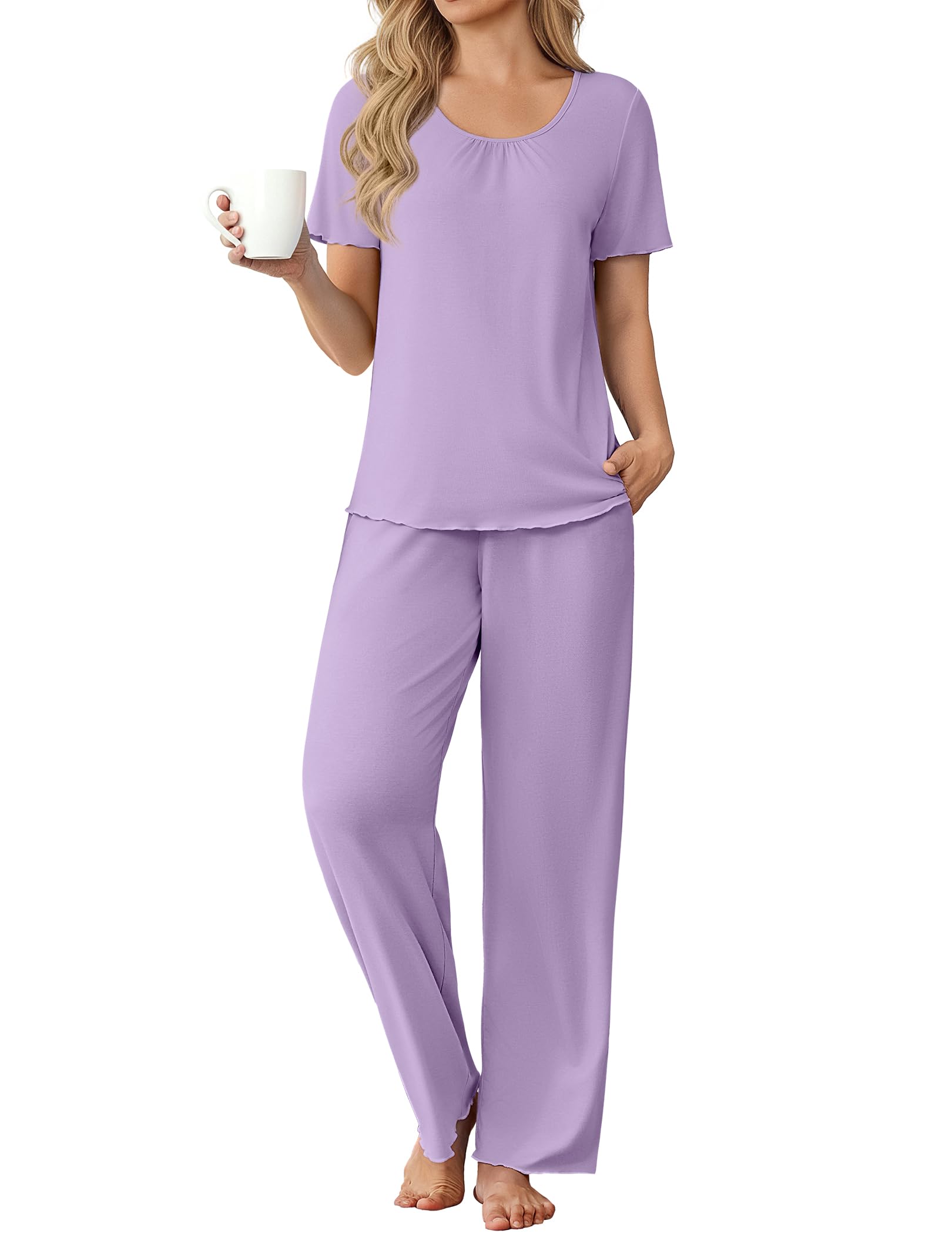 Ekouaer Womens Pajama Sets Viscose from Bamboo Top With Pants Lounge Set