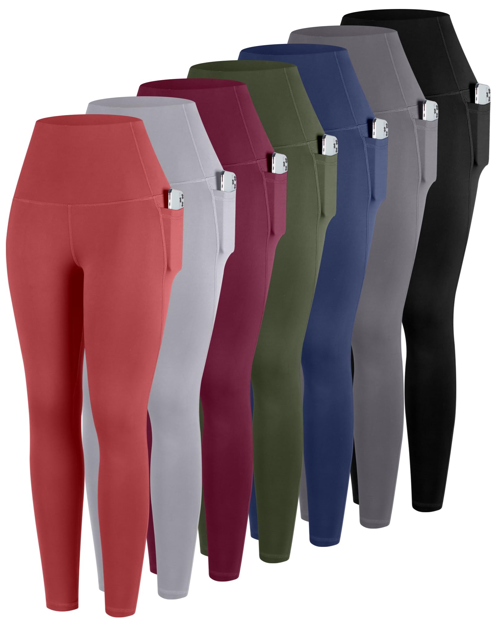 ATHVOTAR Leggings with Pockets for Women, 7 Packs High Waisted Workout Tummy Control Yoga Pants