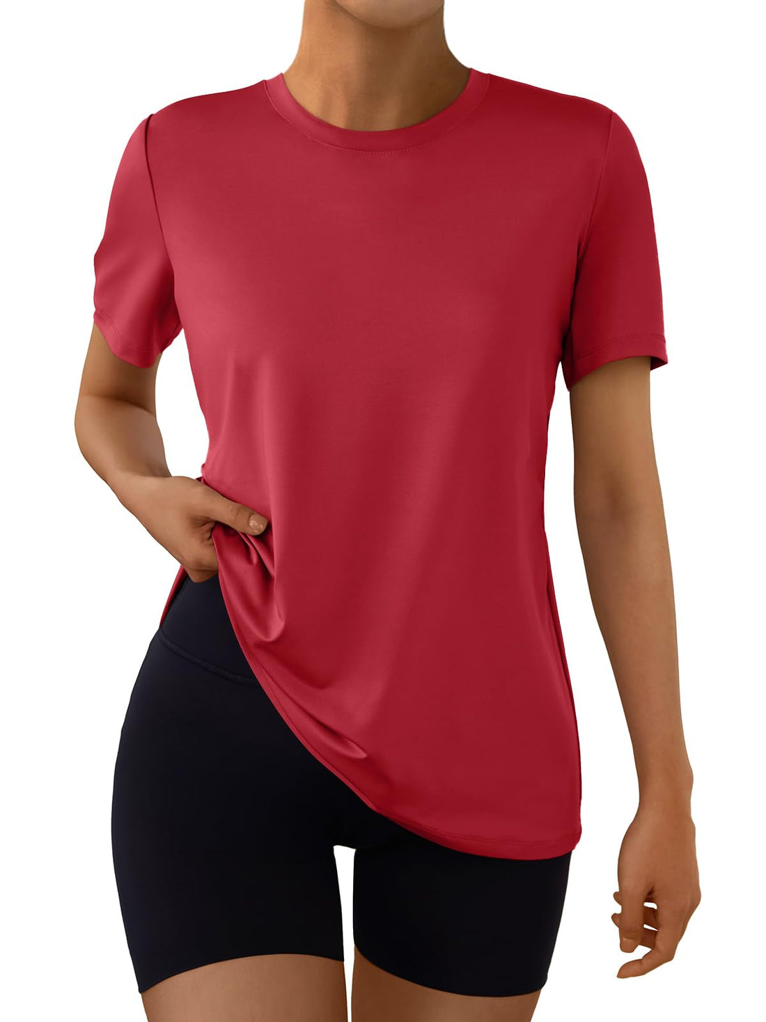 AUTOMET Women's Workout Shirts Short Sleeve Tops for Running Hiking Gym Athletic