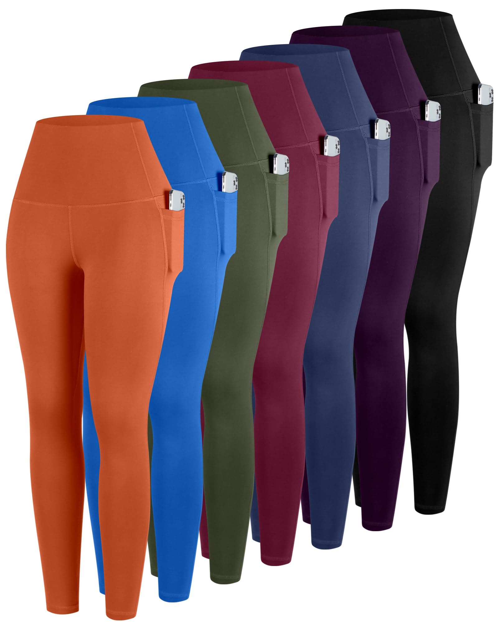 ATHVOTAR Leggings with Pockets for Women, 7 Packs High Waisted Workout Tummy Control Yoga Pants