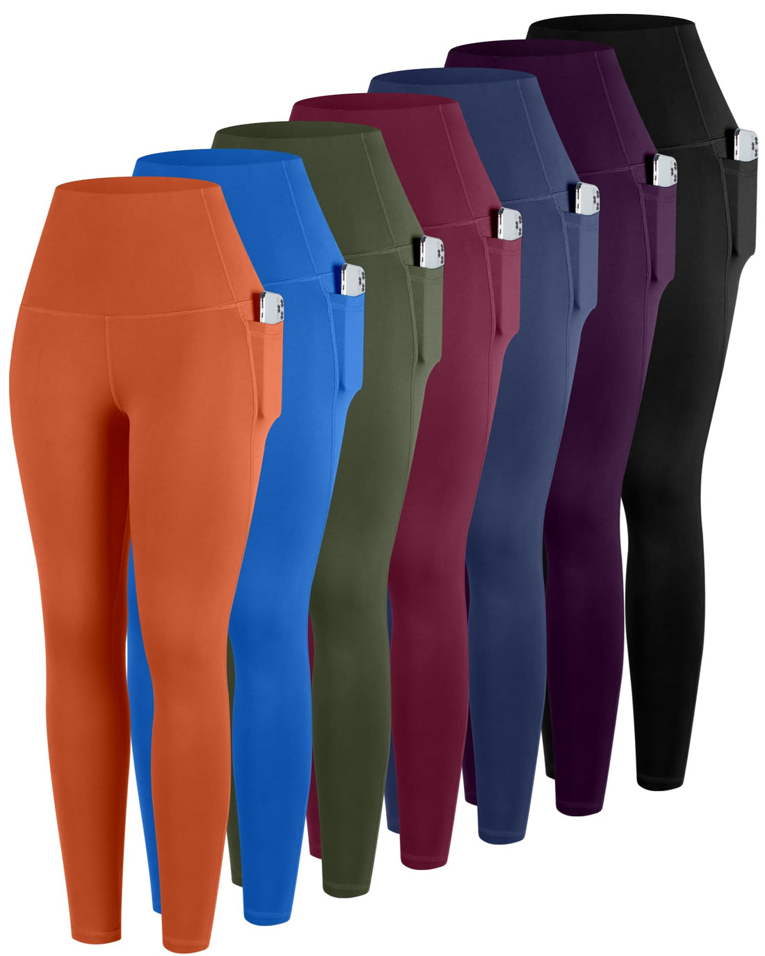 ATHVOTAR Leggings with Pockets for Women, 7 Packs High Waisted Workout Tummy Control Yoga Pants