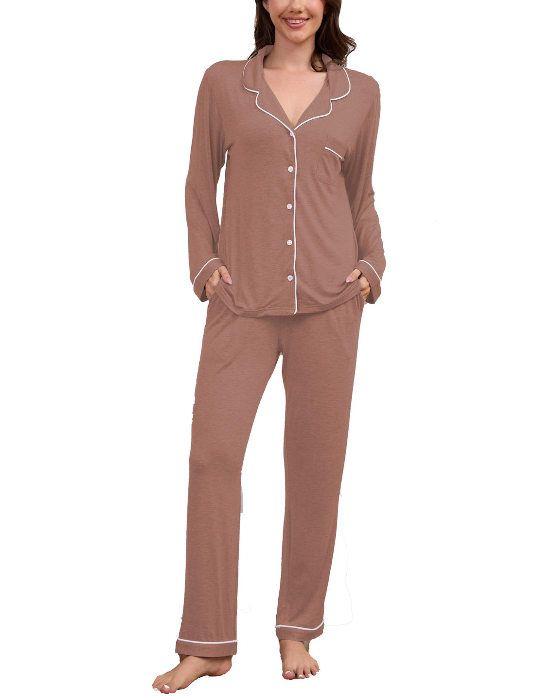 Pajama Sets Women Soft Long Sleeve Button Down Sleepwear Classic Ladies Pjs Lightweight Lounge Sets S-XXL