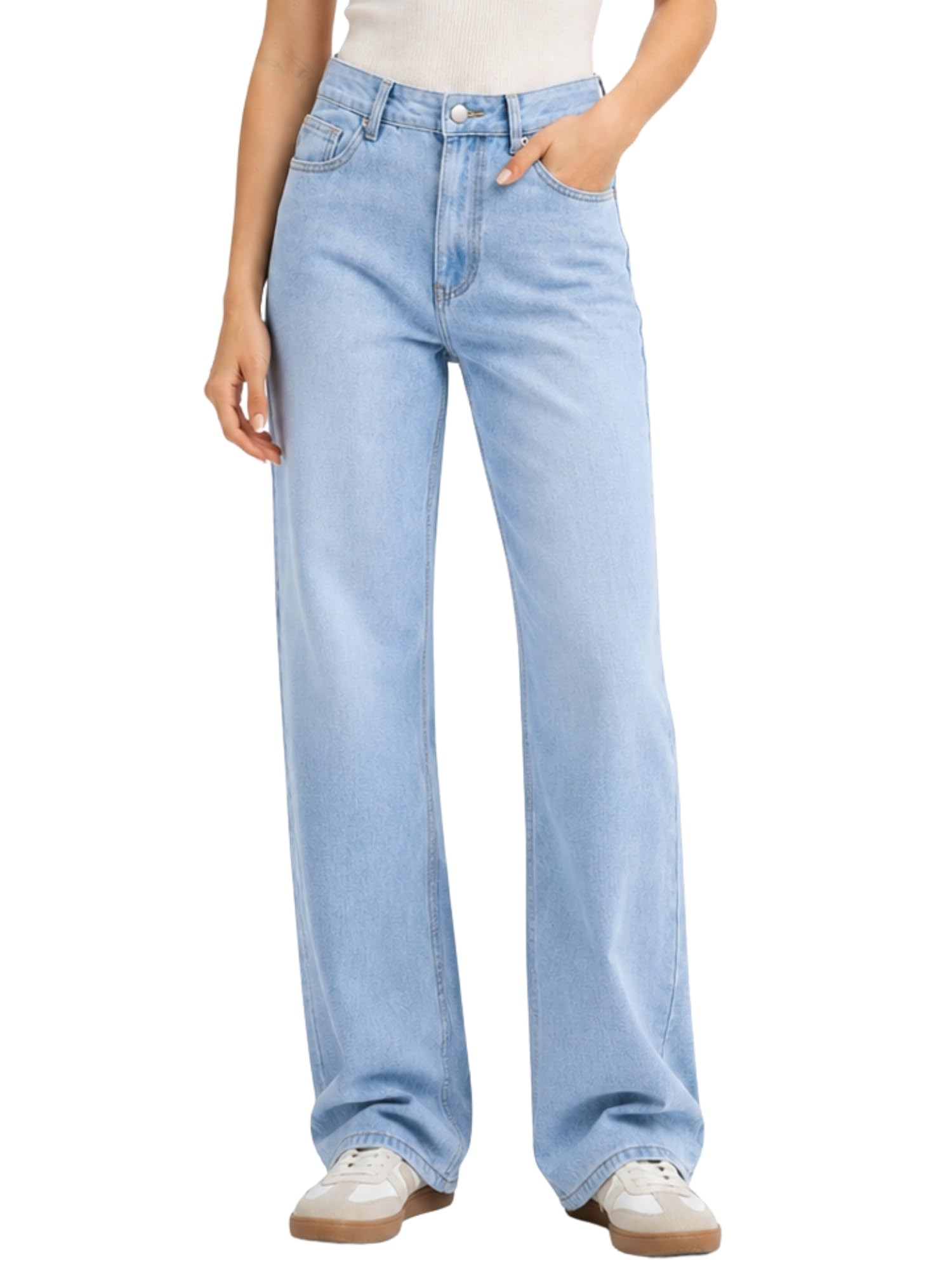 Straight Leg Jeans for Women Mid Waisted Casual Washed Vintage Loose Fit Boyfriend Jeans Denim Pants