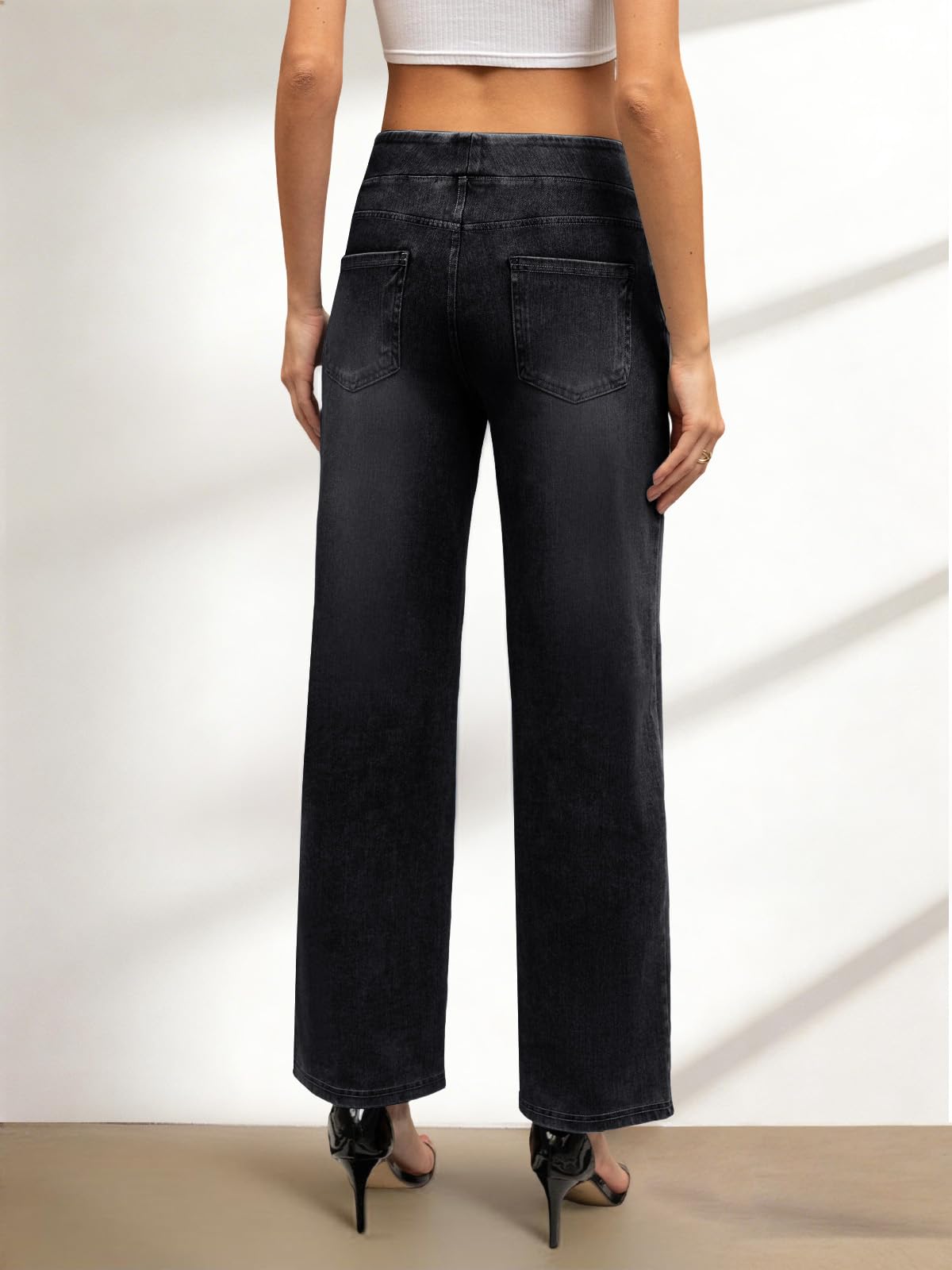 COPYLEAF Wide Leg Jeans Woman High Waisted Stretchy Baggy Sweatpant Jeans Pull On Straight Leg Loose Trendy Denim Pants