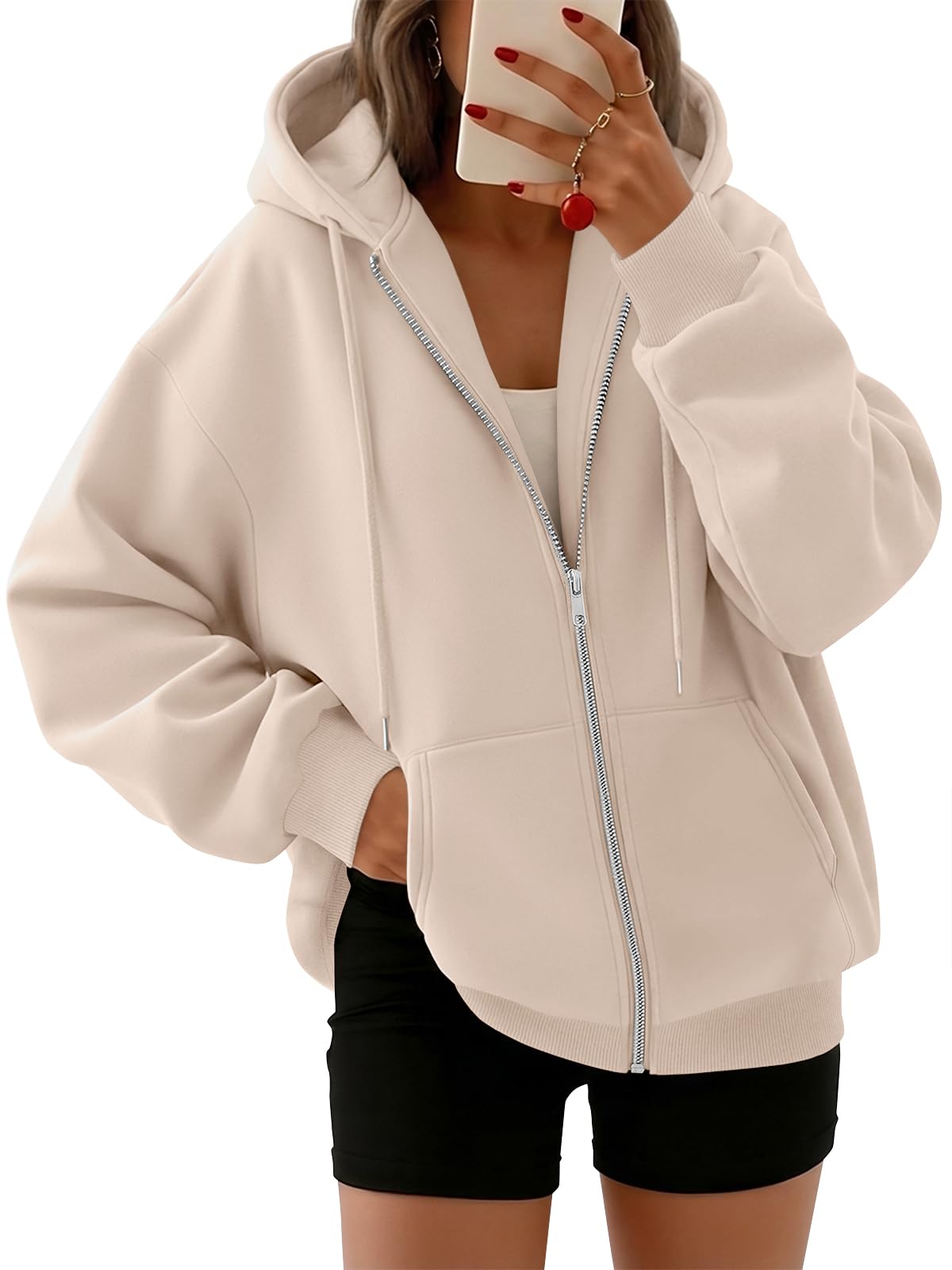 Trendy Queen Womens Zip Up Hoodies 2026 Oversized Sweatshirt | Spring Fall Layering Jacket with Pockets, Casual Track Outfits, Cozy Fleece Winter Clothes