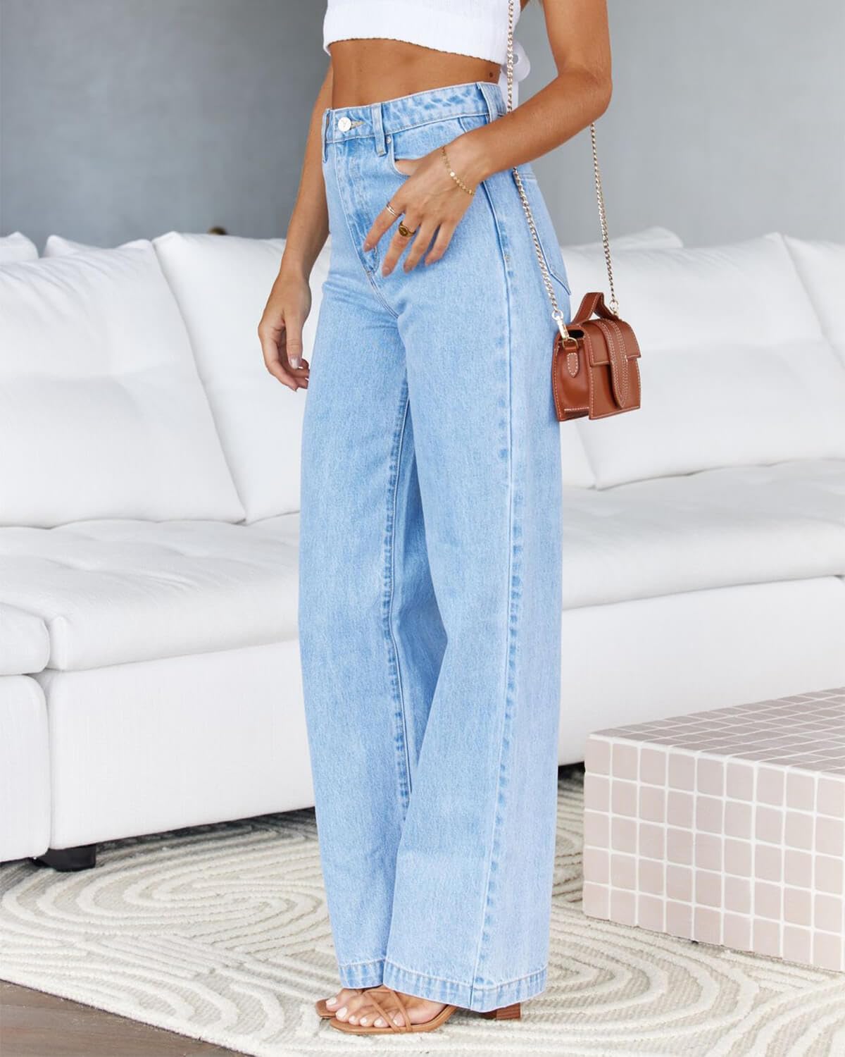 Cicy Bell Women's High Waisted Petite Jeans Boyfriend Baggy Straight Leg Casual Denim Pants with Pockets