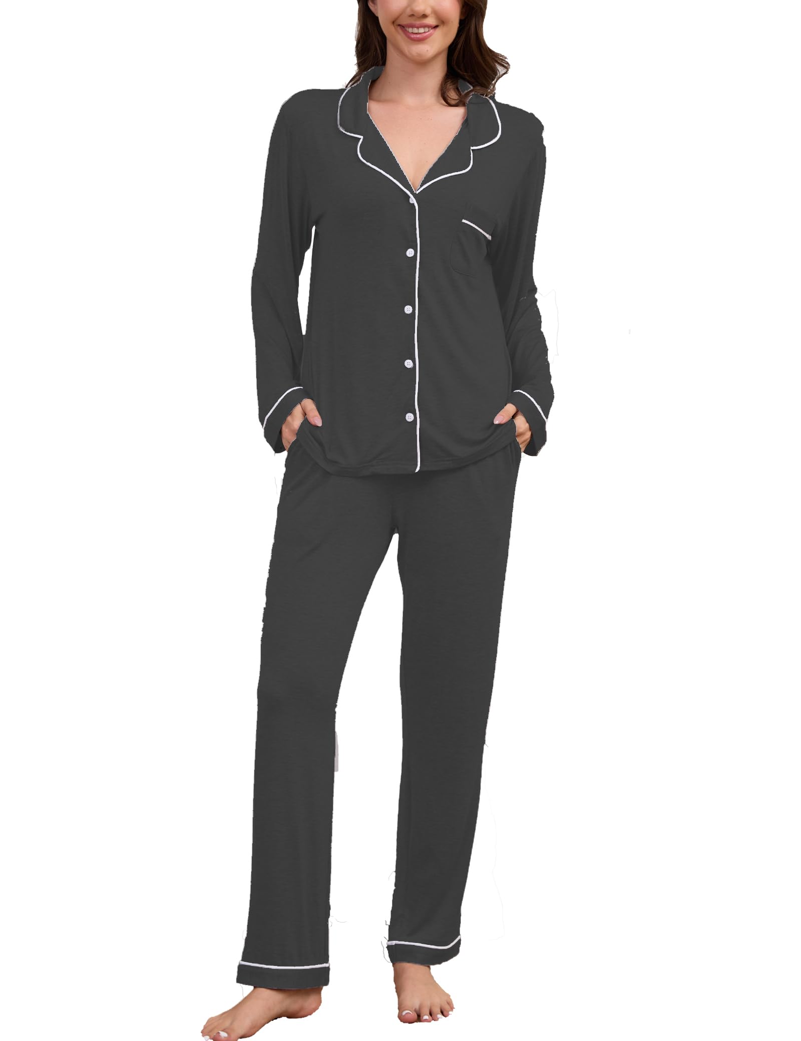 Pajama Sets Women Soft Long Sleeve Button Down Sleepwear Classic Ladies Pjs Lightweight Lounge Sets S-XXL