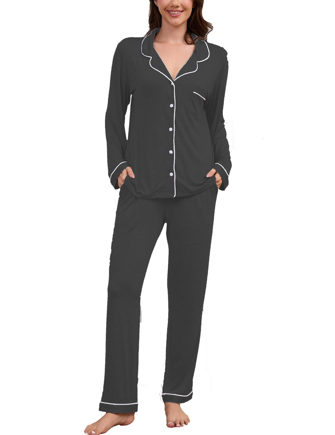 Pajama Sets Women Soft Long Sleeve Button Down Sleepwear Classic Ladies Pjs Lightweight Lounge Sets S-XXL