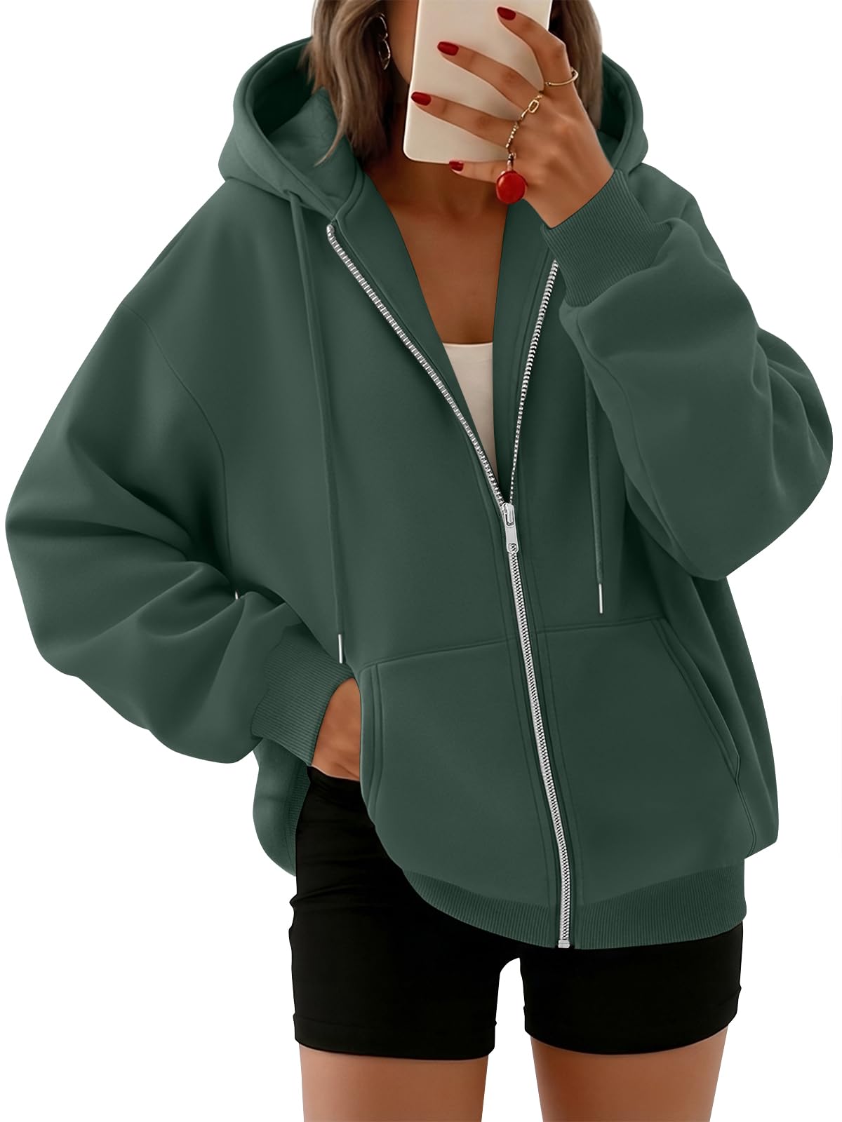Trendy Queen Womens Zip Up Hoodies 2026 Oversized Sweatshirt | Spring Fall Layering Jacket with Pockets, Casual Track Outfits, Cozy Fleece Winter Clothes