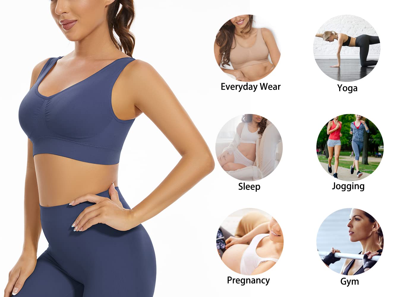 Lemef 3-Pack Seamless Sports Bra Wirefree Yoga Bra with Removable Pads for Women