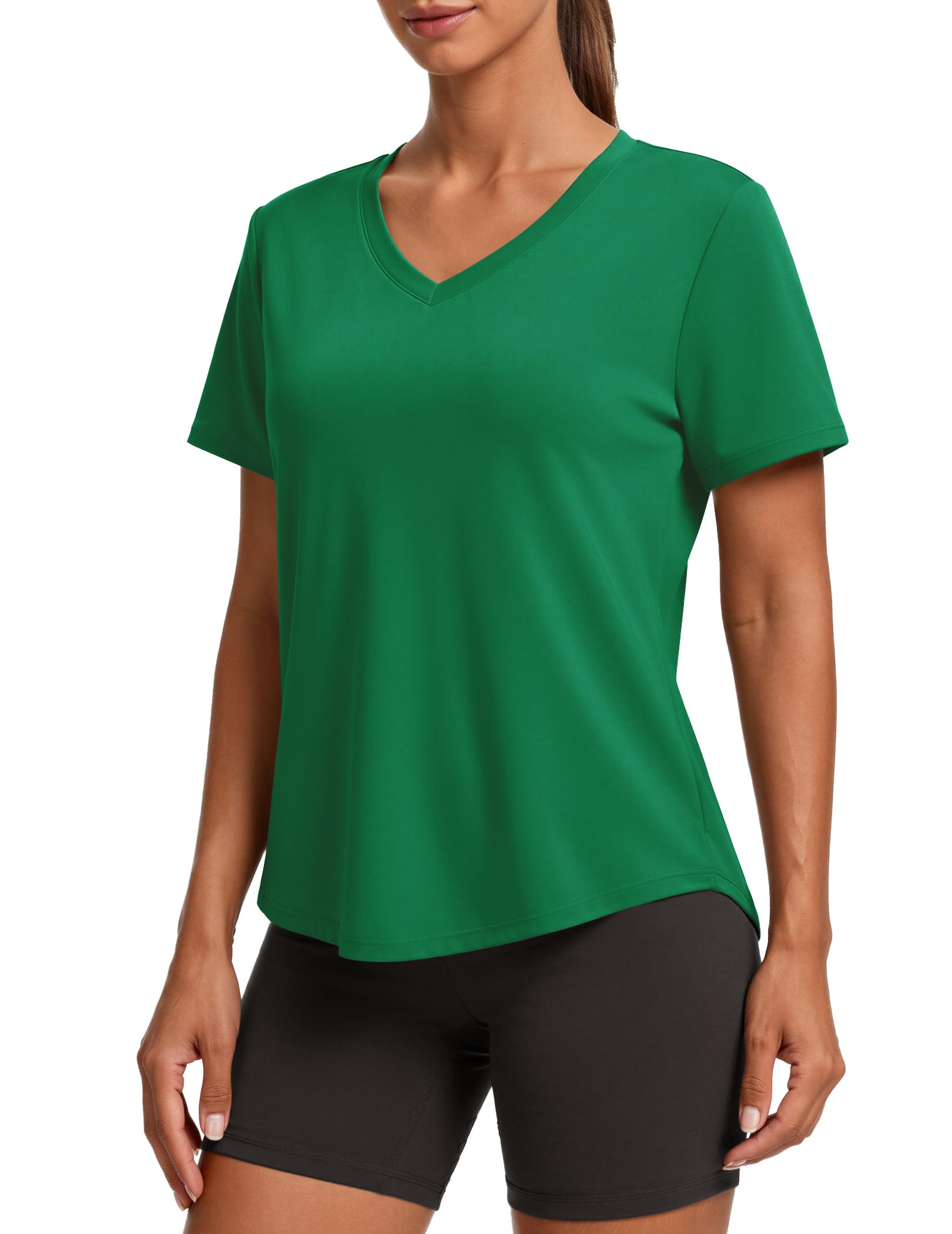 PINSPARK Soft Workout Tops for Women Short Sleeve V Neck Moisture Wicking UPF 50+ Sun Protection Quick Dry Gym Shirts
