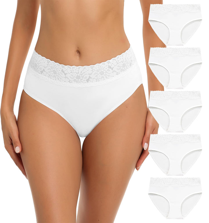 RHYFF Womens Underwear Cotton Bikini Panties Lace Soft Hipster Panty Ladies Stretch Full Briefs 5 Pack