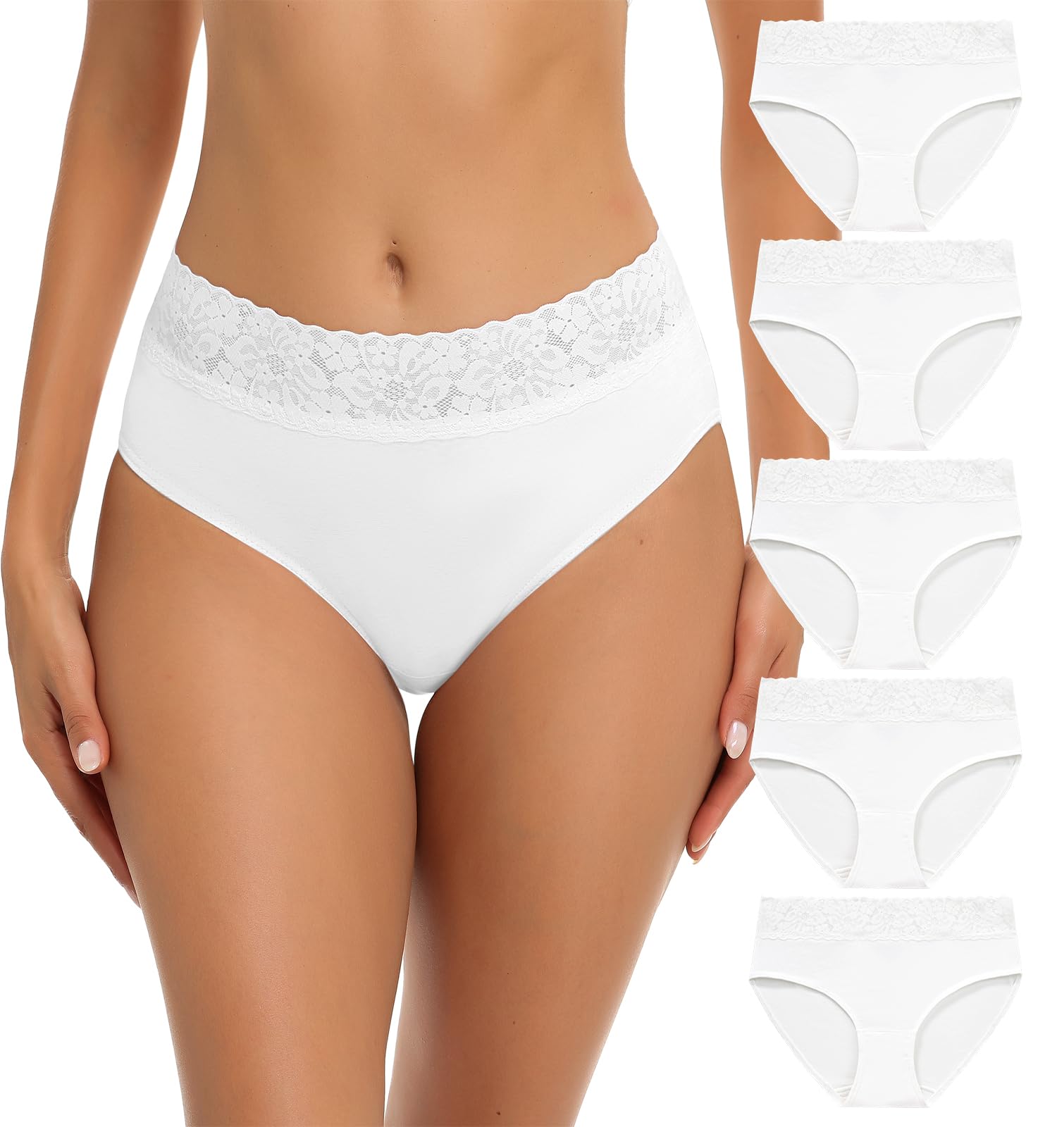 RHYFF Womens Underwear Cotton Bikini Panties Lace Soft Hipster Panty Ladies Stretch Full Briefs 5 Pack