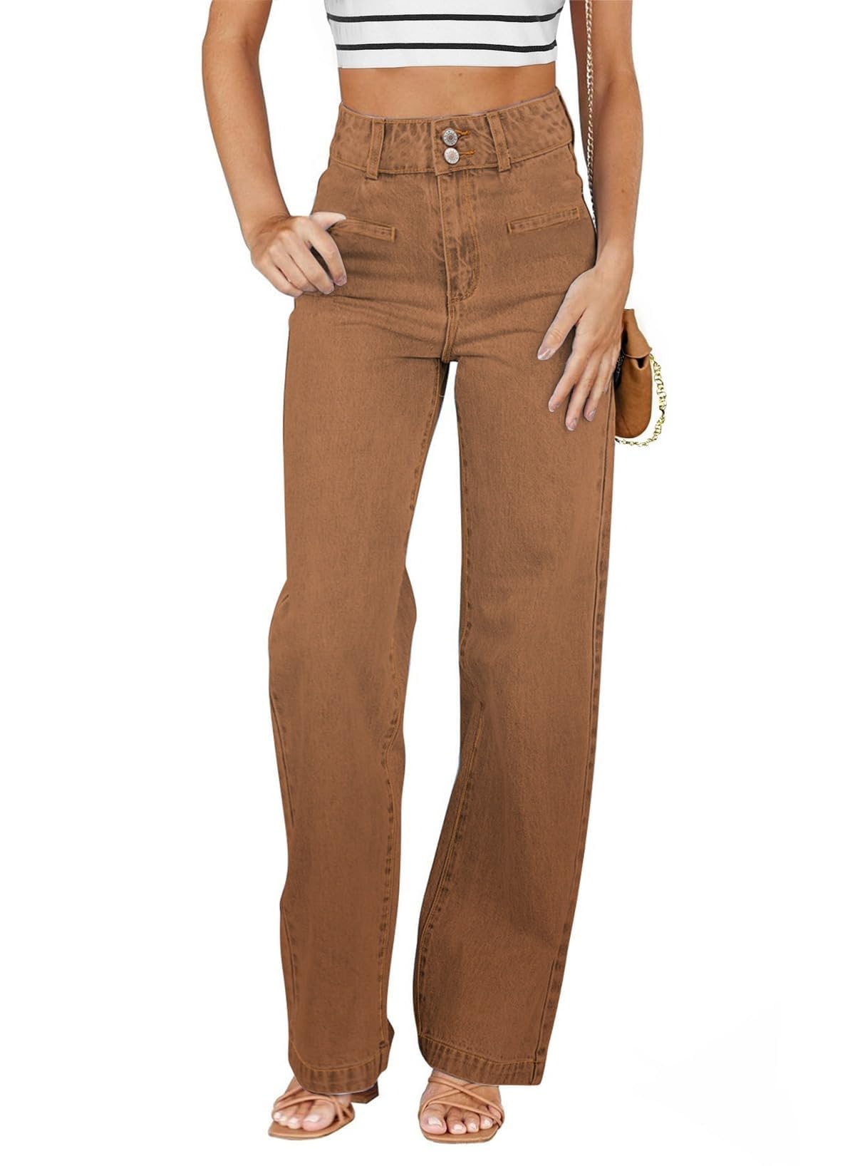 Sidefeel Women's Jeans High Waisted Straight Leg Stretchy Jeans Trendy Loose Wide Leg Zimbaplatinum Denim Pants with Pockets