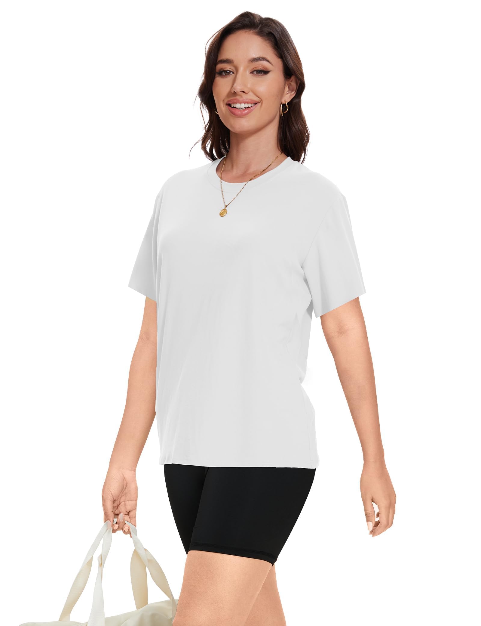 Kinglaman 4 Pack Women Basic T Shirts Tees, Workout Gym Loose Fit Crew Neck Short Sleeve Tshirts Casual Tops