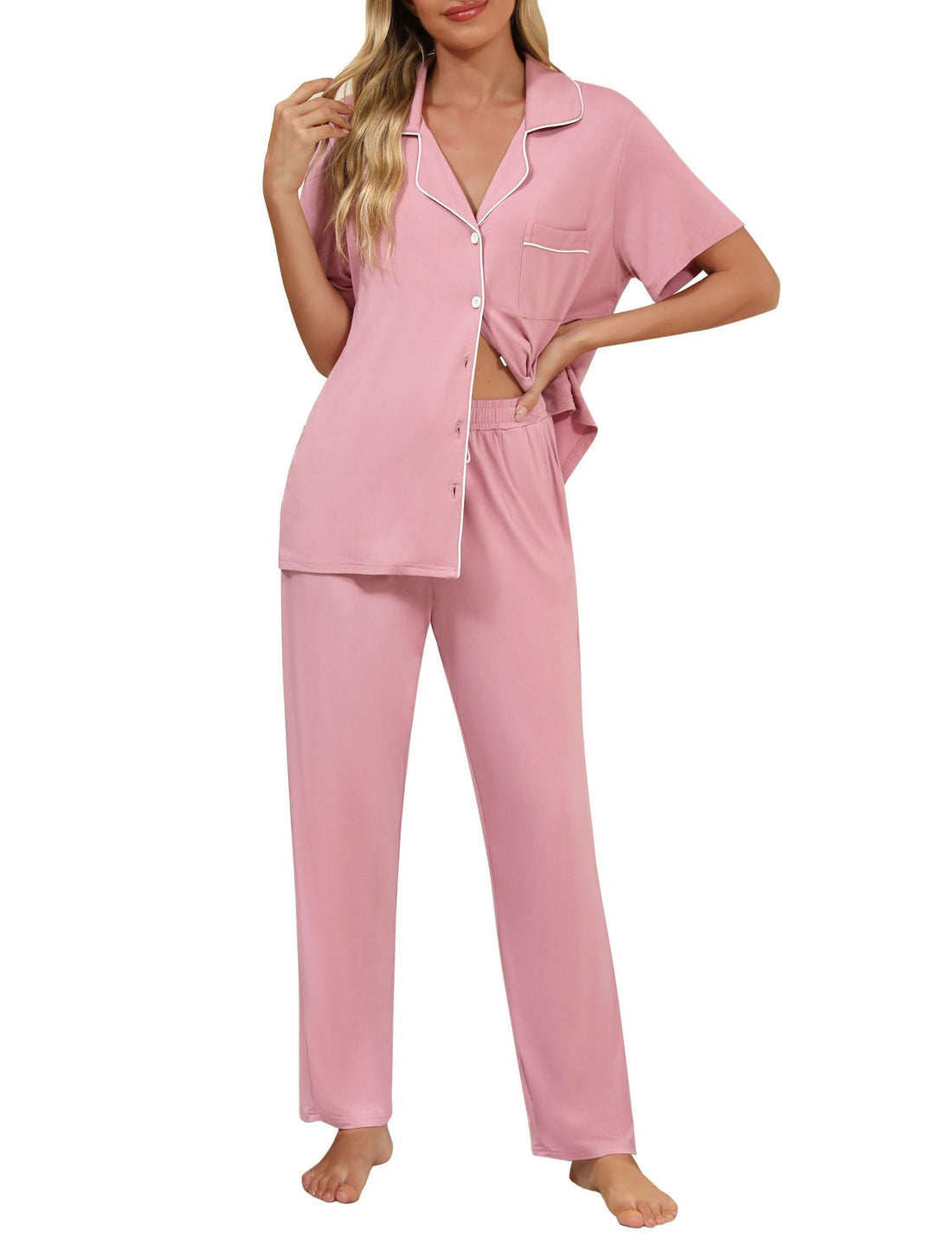 Senert Womens 2 Piece Pajamas Set Button Down Top and Pants Soft Sleepwear