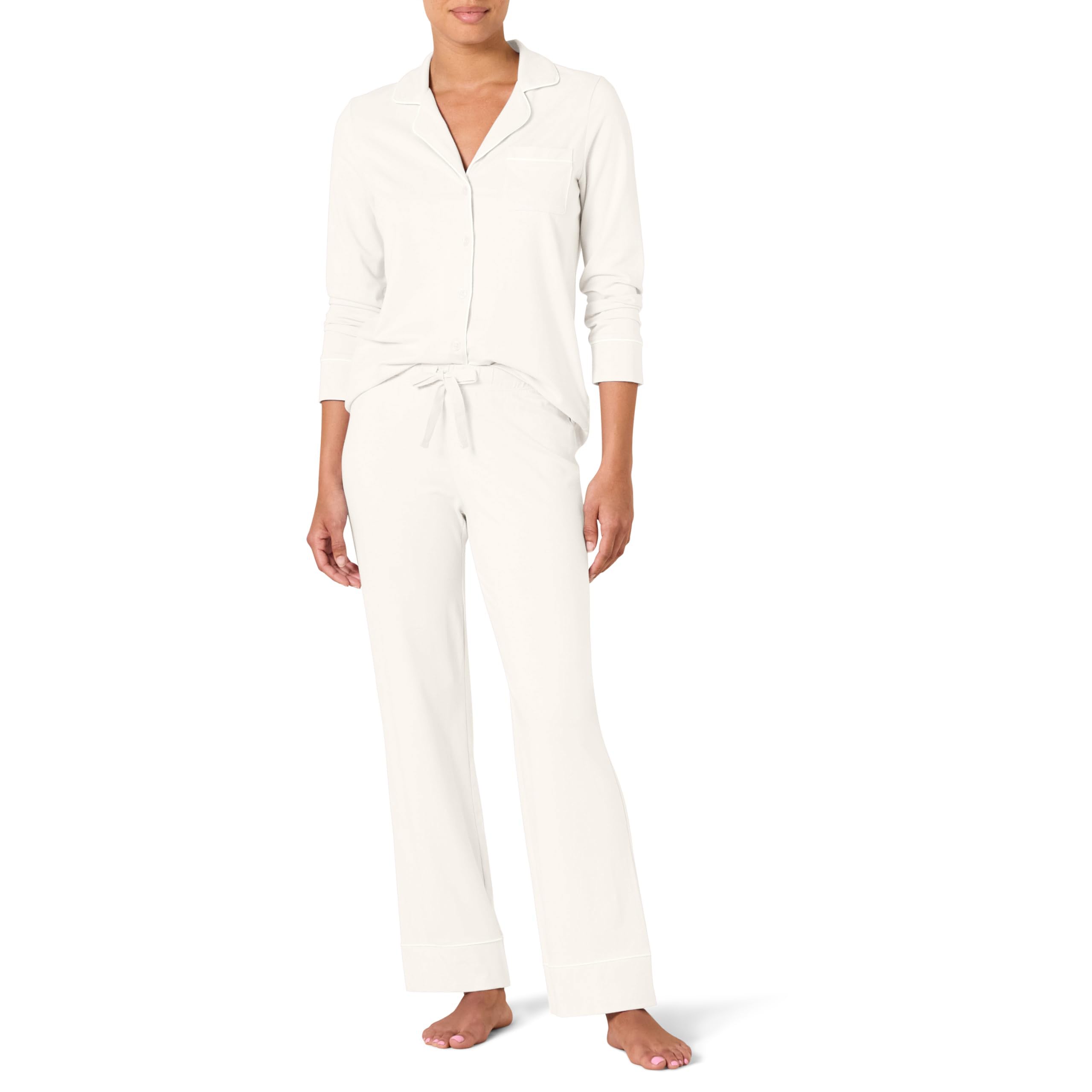 Amazon Essentials Women's Long Sleeve Cotton Modal Pajama Set, Loungewear with Full-Length Bottom