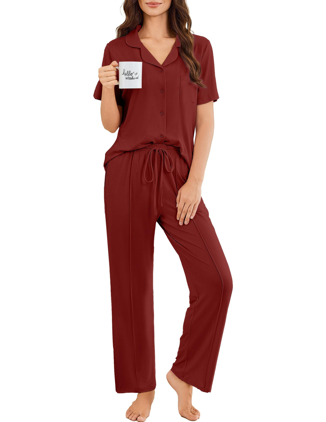 Ekouaer Pajamas for Women Set Button Up Short Sleeve Pjs Sets With Pockets