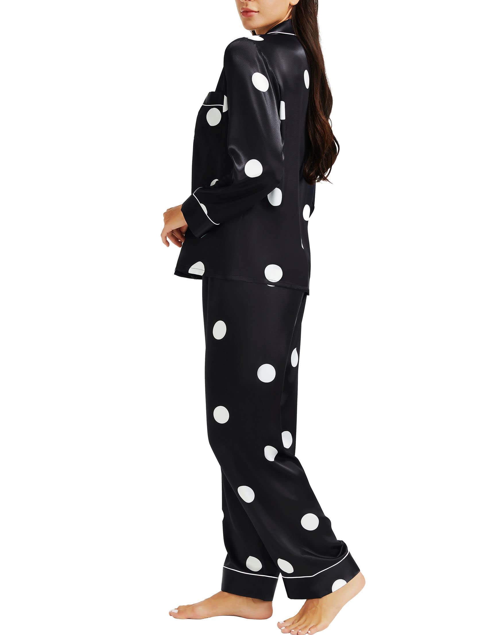 Lonxu Womens Satin Pajama Set Button Down Sleepwear Long Pj XS-3XL