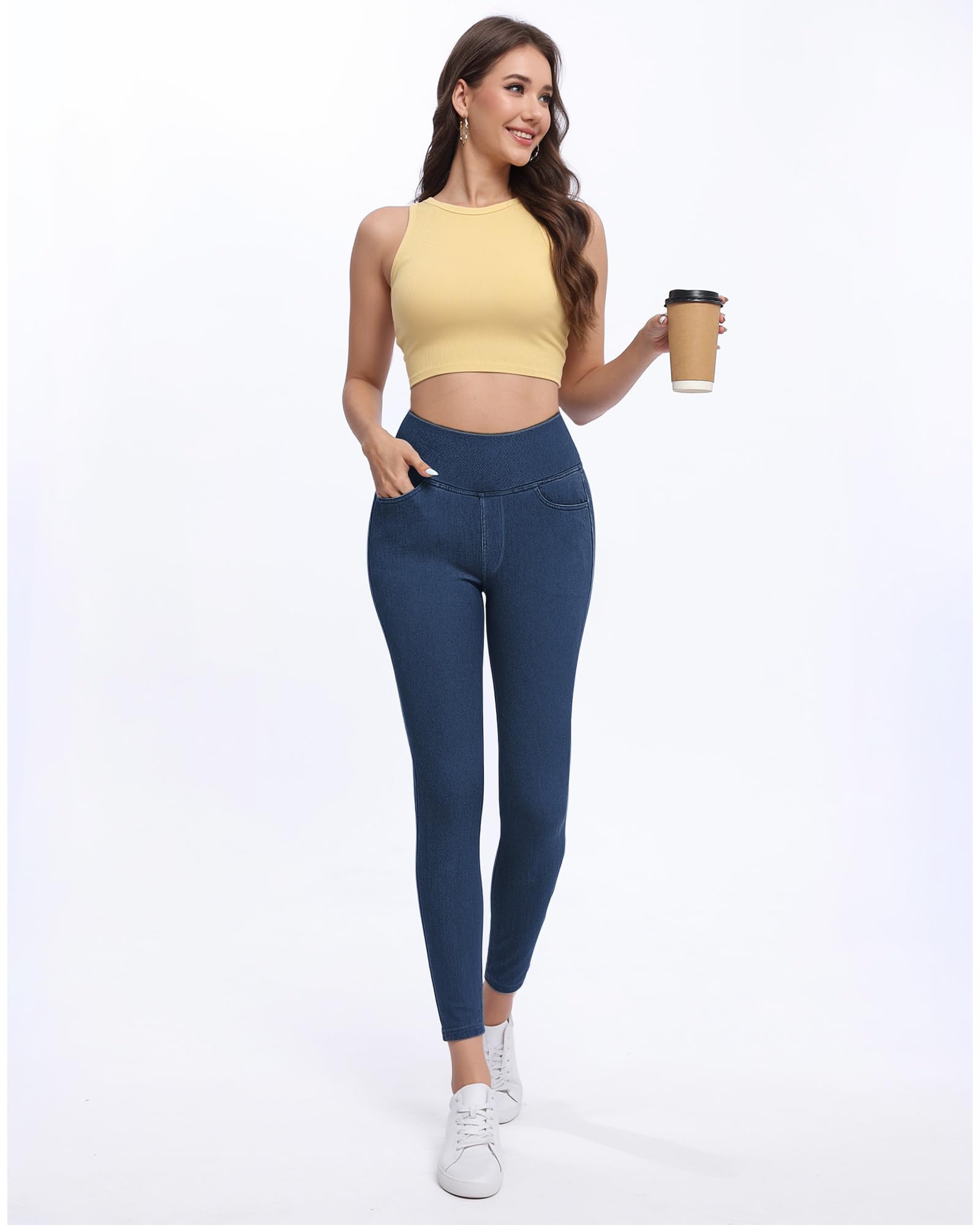Jeggings for Women with Pockets Tummy Control Stretchy Skinny Jeans Pull On High Waisted Butt Lifting Denim Leggings