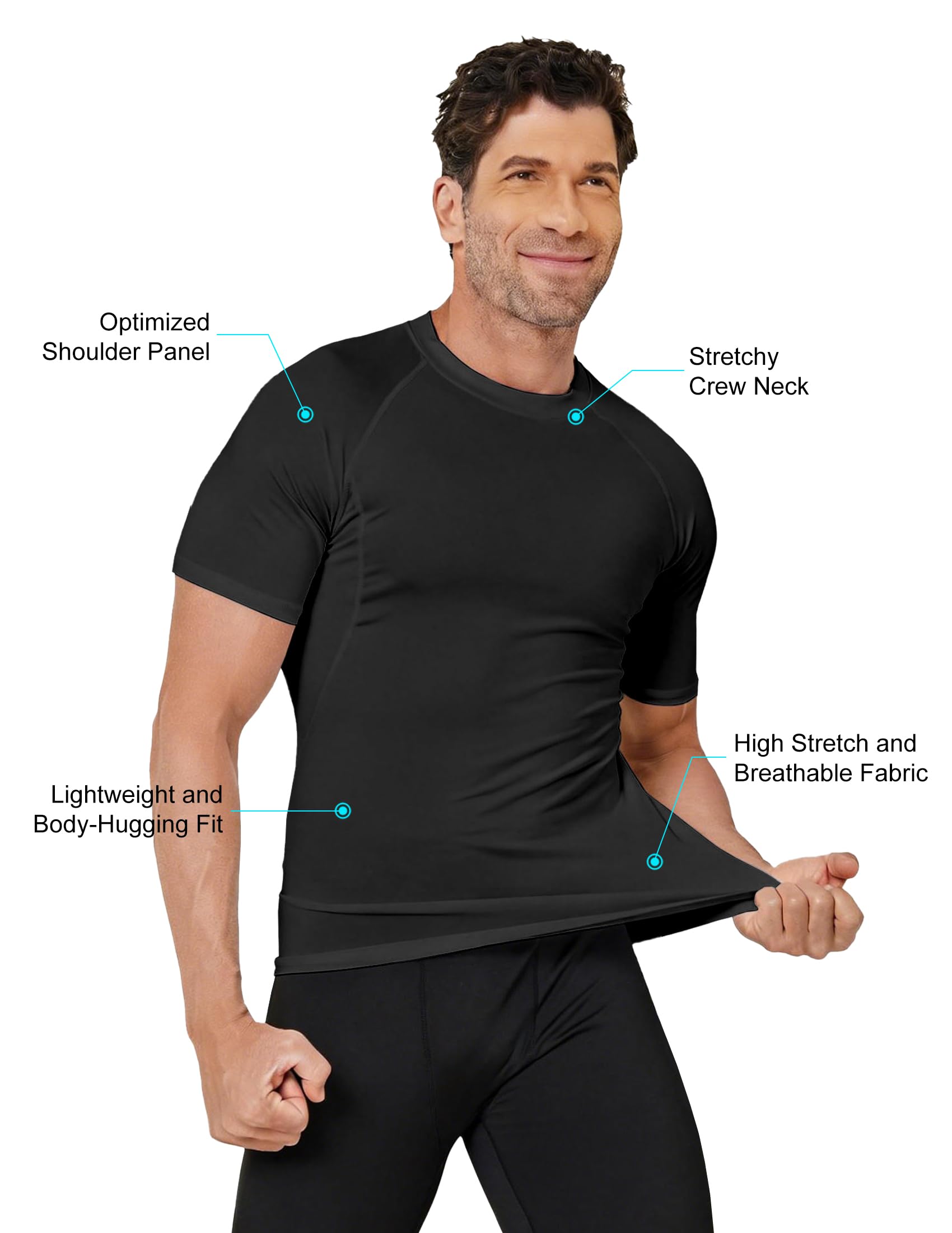 4 Pack Men’s Compression Shirts Short Sleeve Workout Gym Tops | Muscle Fit Cool Dry Compression Workout Shirts For Men, Athletic Rash Guard Tops For Gym Sports & Daily Running Activity