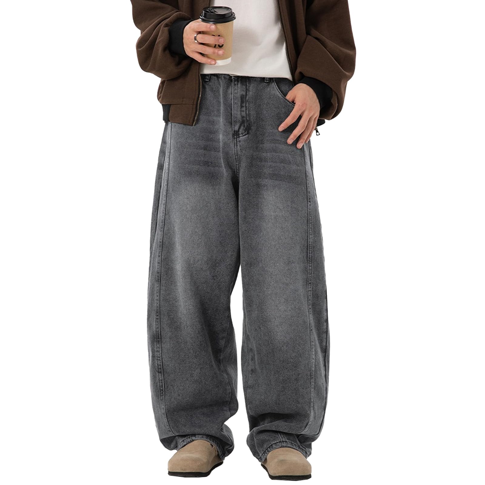 Mens Baggy Jeans Y2k Wide Leg Loose Fit Jeans Streetwear Denim Washed Hip Hop Pants