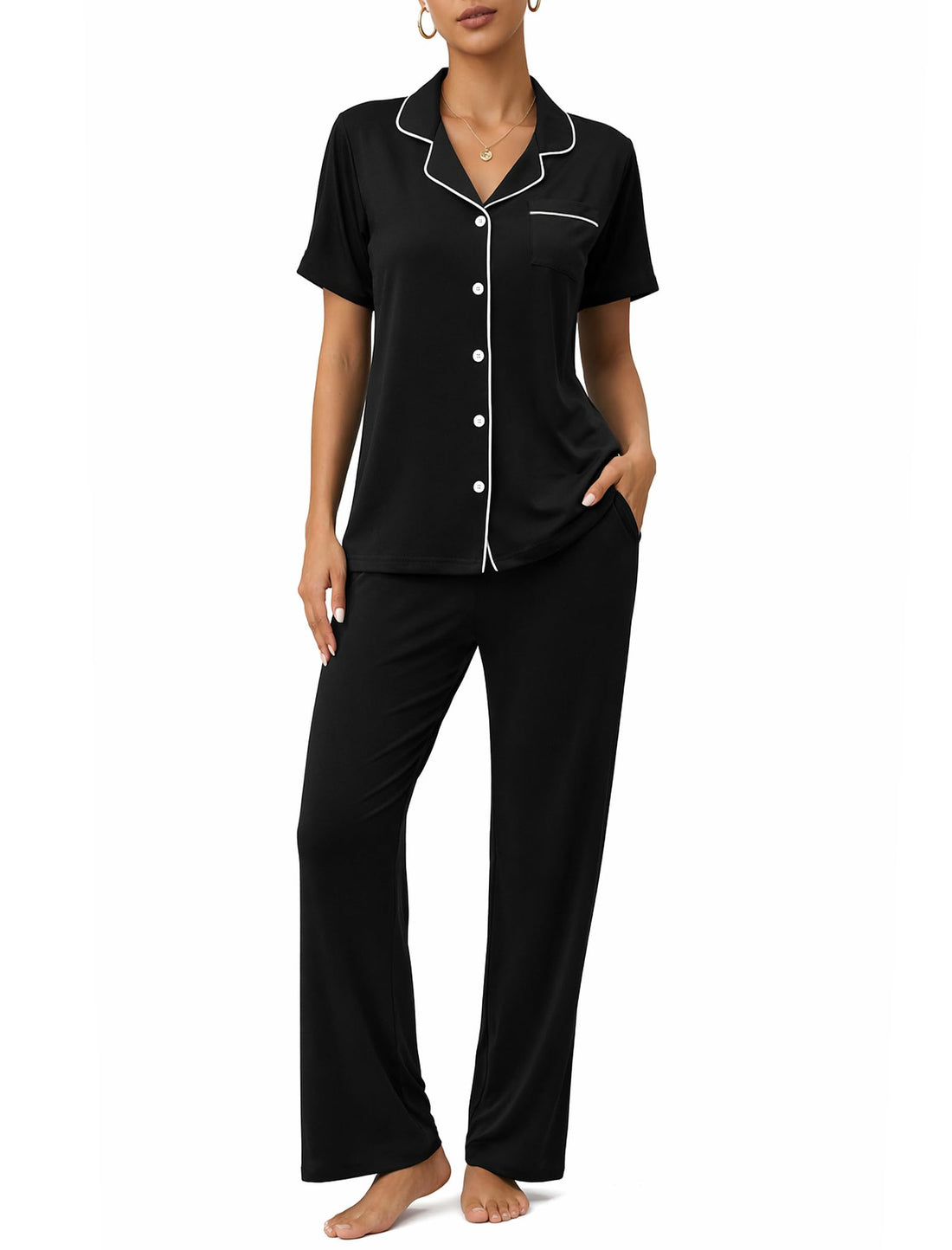 Womens Pajamas Sets 2 Piece Button Up Pj Sets Short Sleeve with Long Pant
