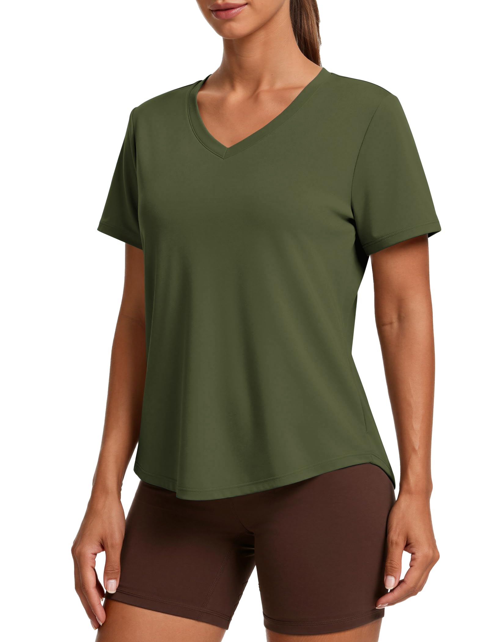 PINSPARK Soft Workout Tops for Women Short Sleeve V Neck Moisture Wicking UPF 50+ Sun Protection Quick Dry Gym Shirts