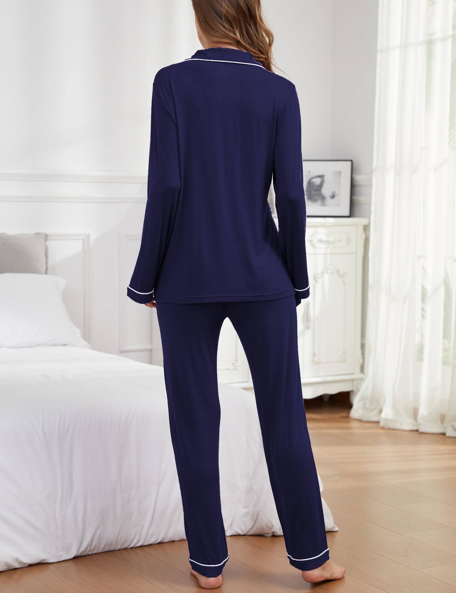 Pajama Sets Women Soft Long Sleeve Button Down Sleepwear Classic Ladies Pjs Lightweight Lounge Sets S-XXL