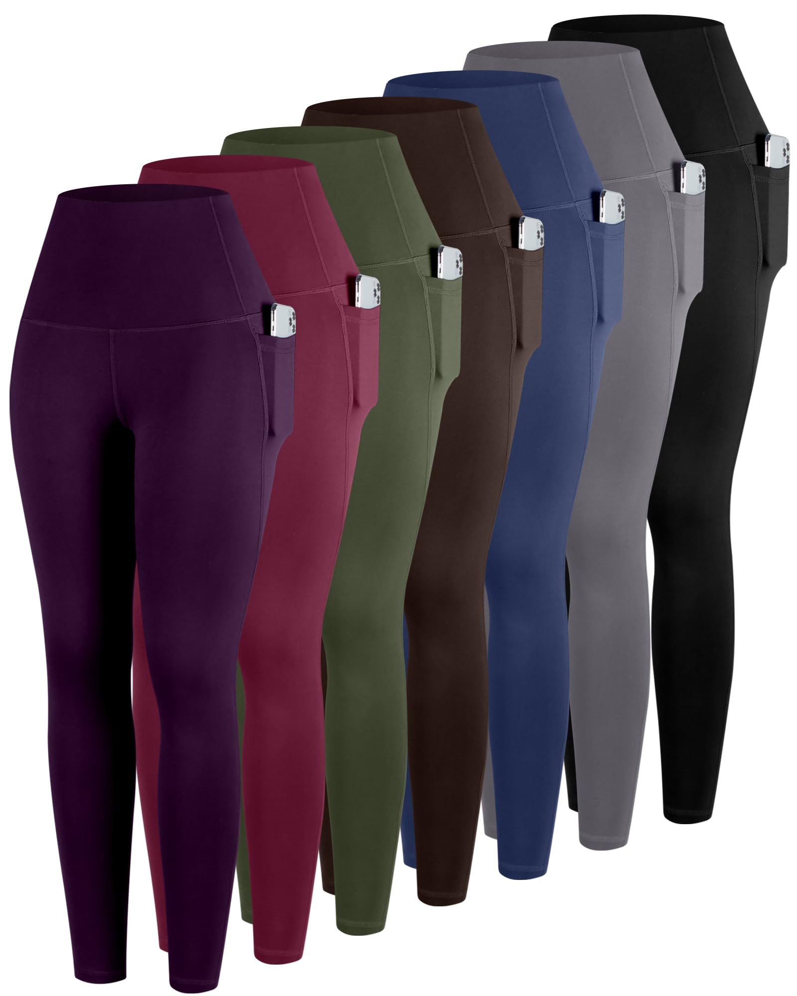 ATHVOTAR Leggings with Pockets for Women, 7 Packs High Waisted Workout Tummy Control Yoga Pants