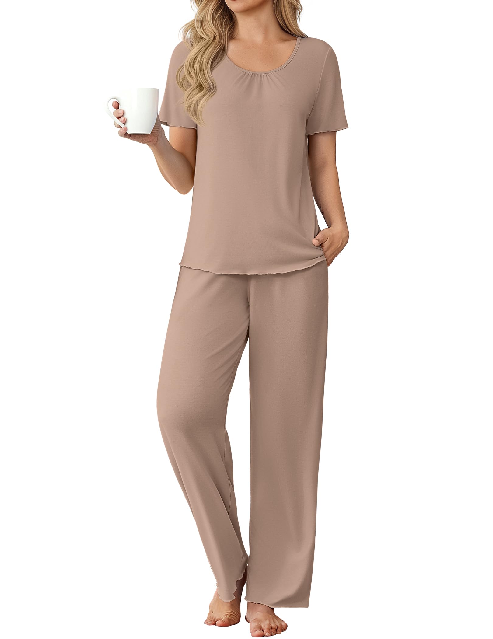 Ekouaer Womens Pajama Sets Viscose from Bamboo Top With Pants Lounge Set