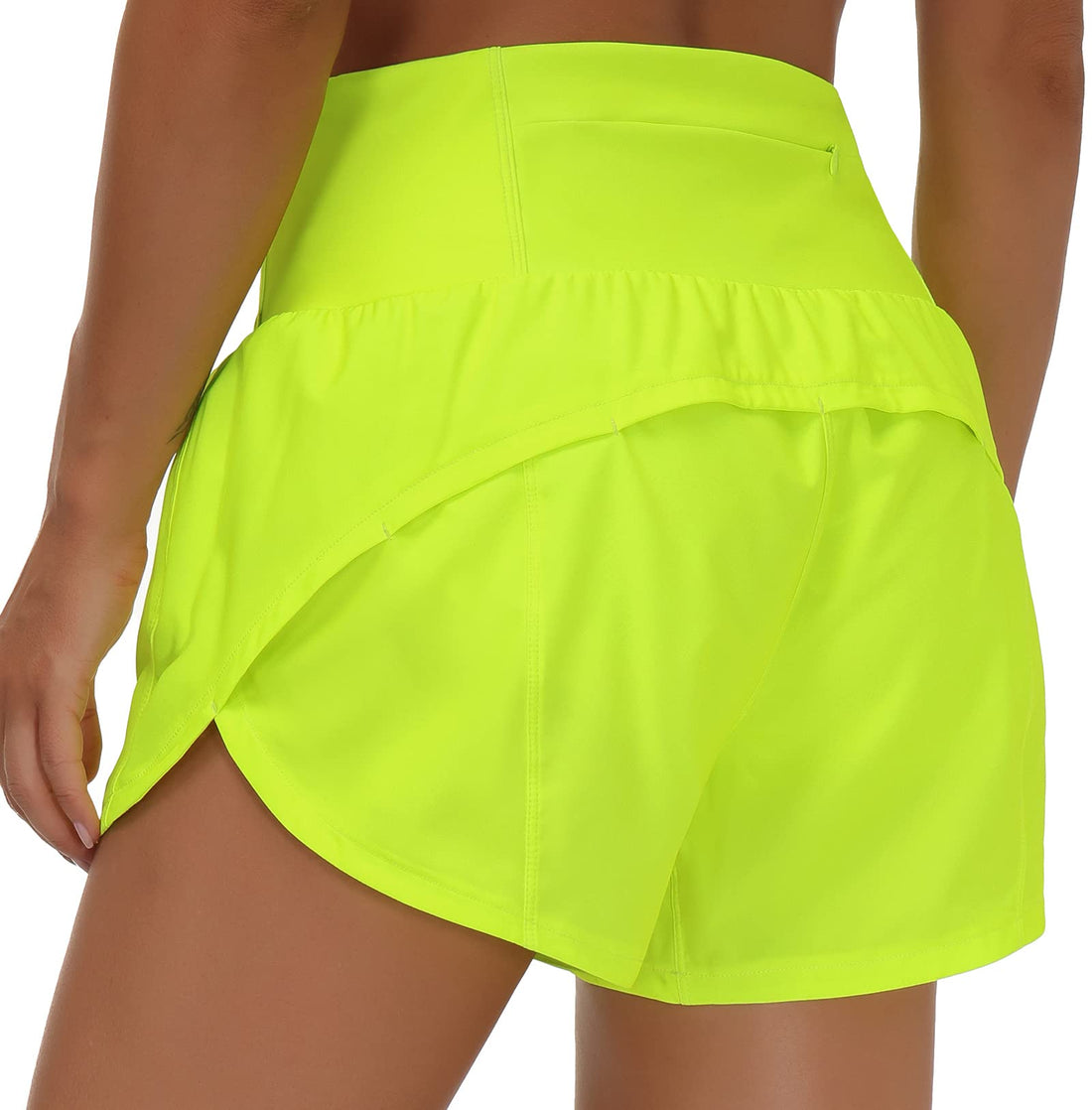 THE GYM PEOPLE Women's High Waisted Running Shorts Quick Dry Workout Shorts | High Waist, Slim Fitted, Built-in Mesh Lined, Back Zipper Pockets, Lightweight, Breathable, Side Slit