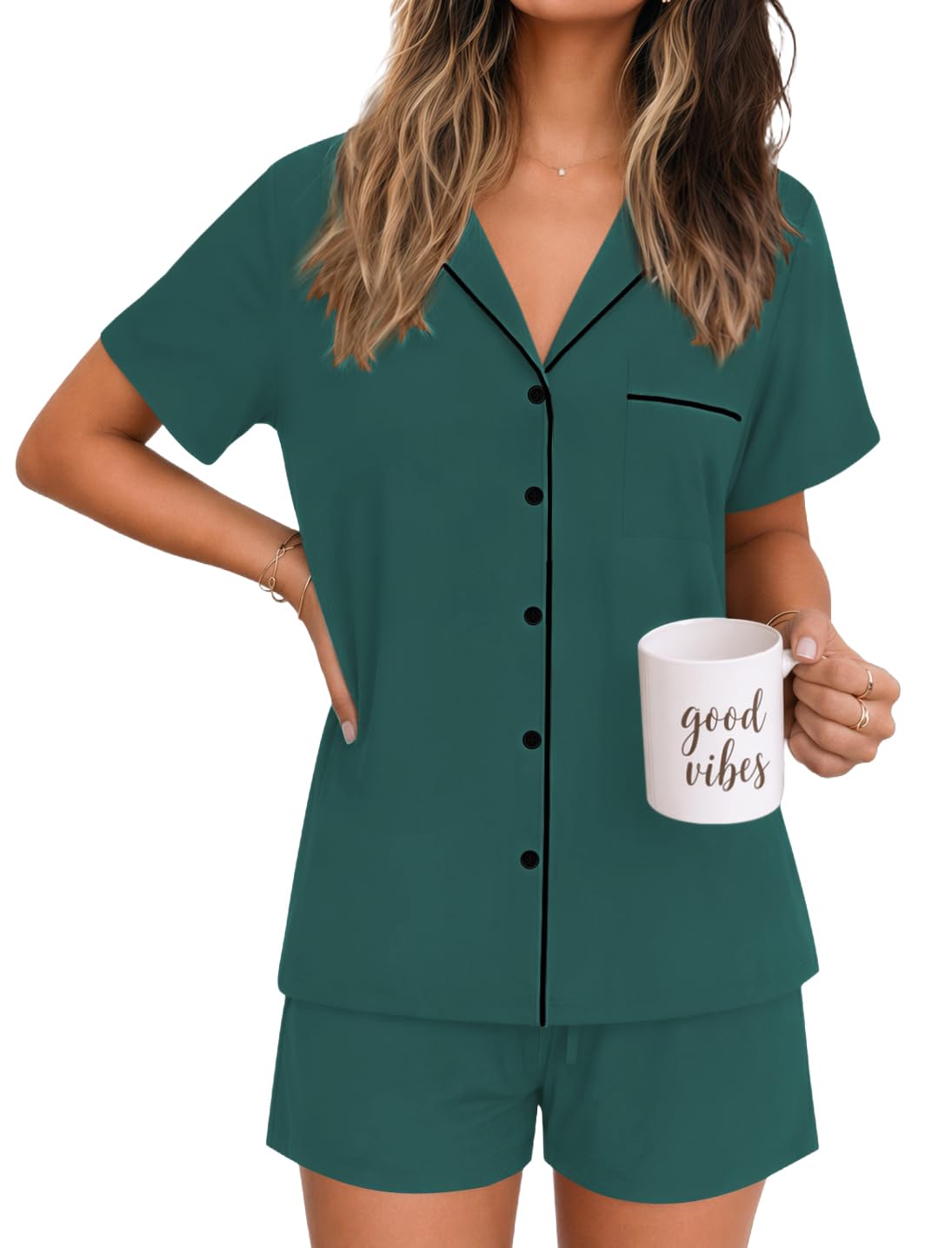 Ekouaer Womens Pajamas Set Soft Classic Notch Collar Bride Pjs Comfy Short Sleeve Sleepwear Loungewear