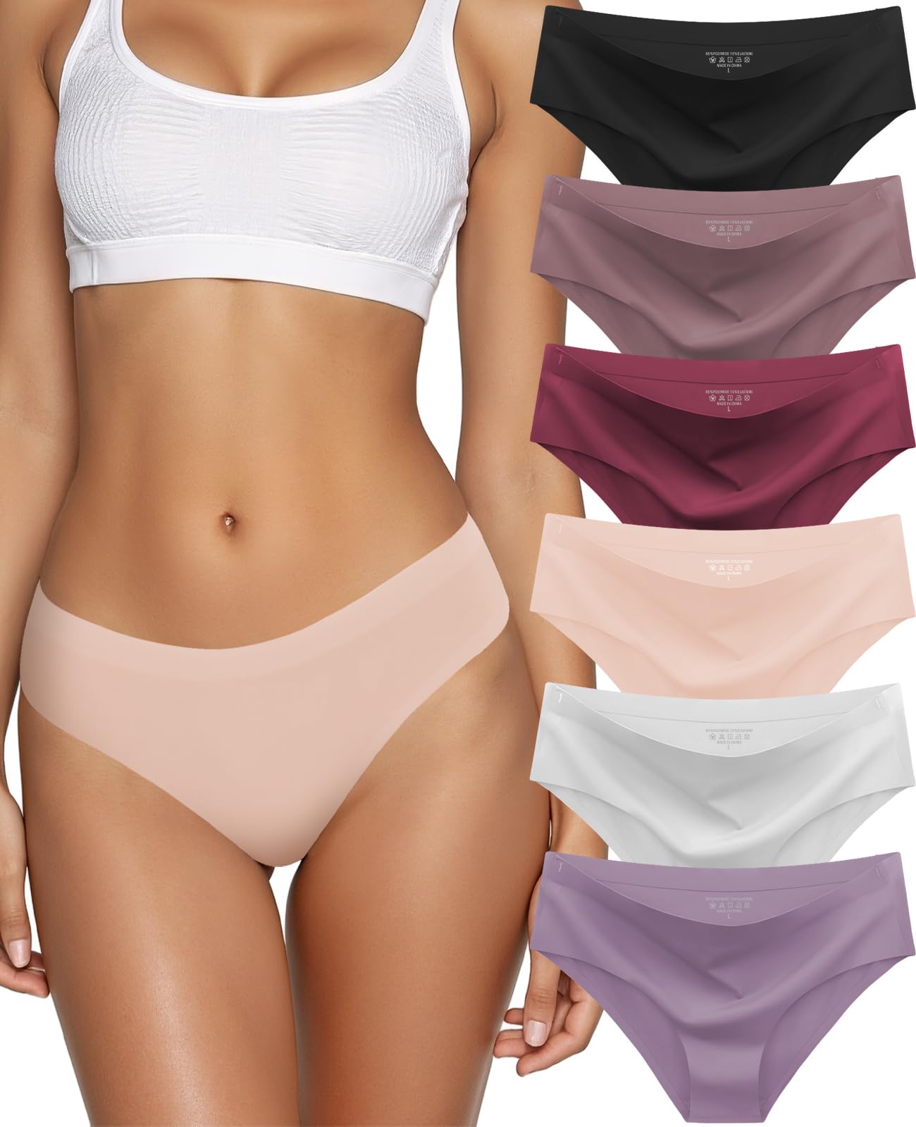 Seamless Underwear for Women No Show Hipster Bikini Panties Low Rise Cheeky Breathable Soft Invisible Briefs 6 Pack
