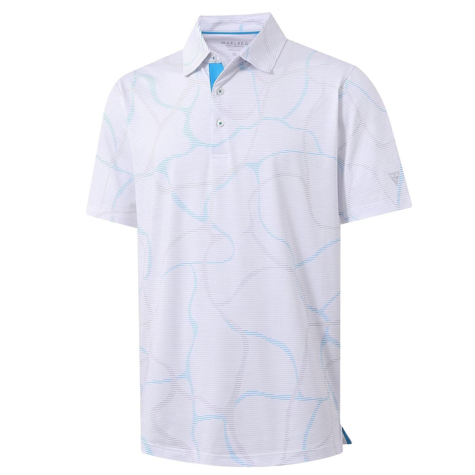M MAELREG Mens Golf Shirt Short Sleeve Dry Fit Print Moisture Wicking Performance Patterns Collared Polo Shirt