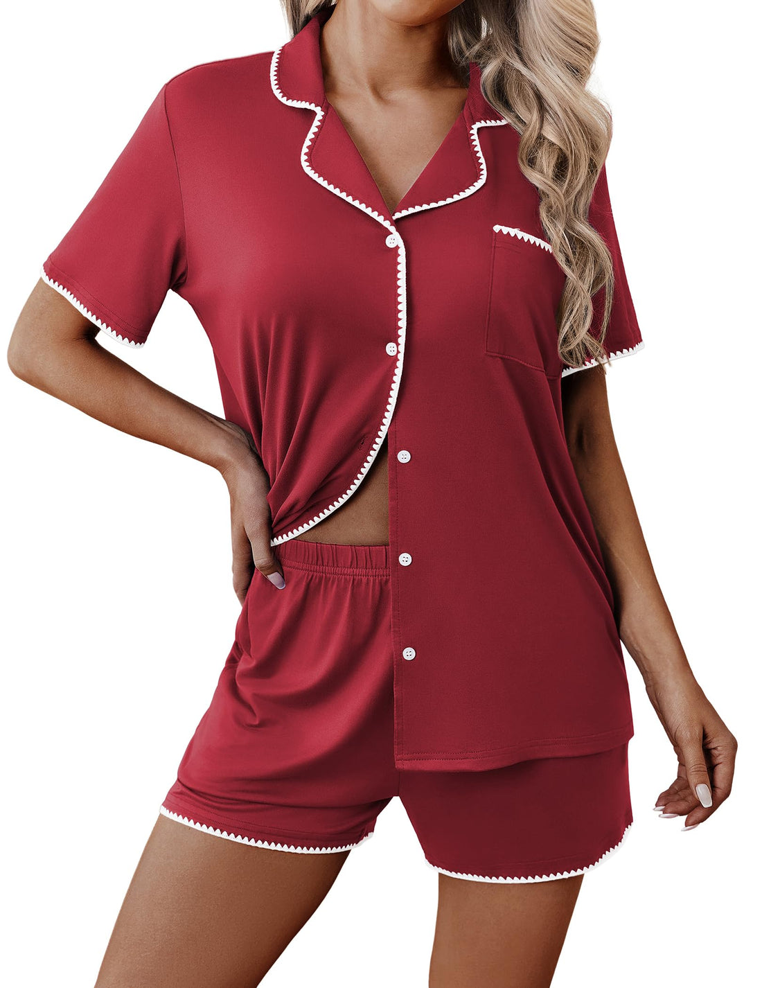 Ekouaer Pajamas for Women Set 2 Piece Soft Button Down Top and Shorts