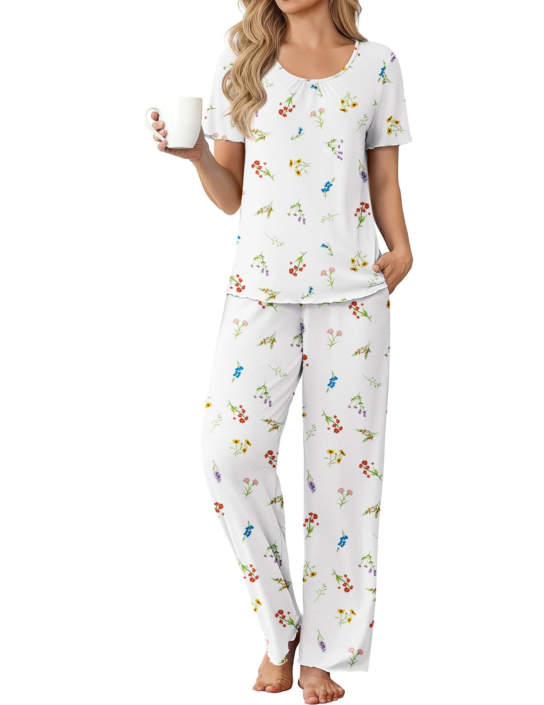 Ekouaer Womens Pajama Sets Viscose from Bamboo Top With Pants Lounge Set