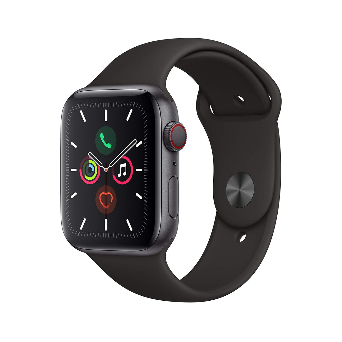 Apple Watch Series 5 (GPS, 44MM) - Space Gray Aluminum Case with Black Sport Band (Renewed)
