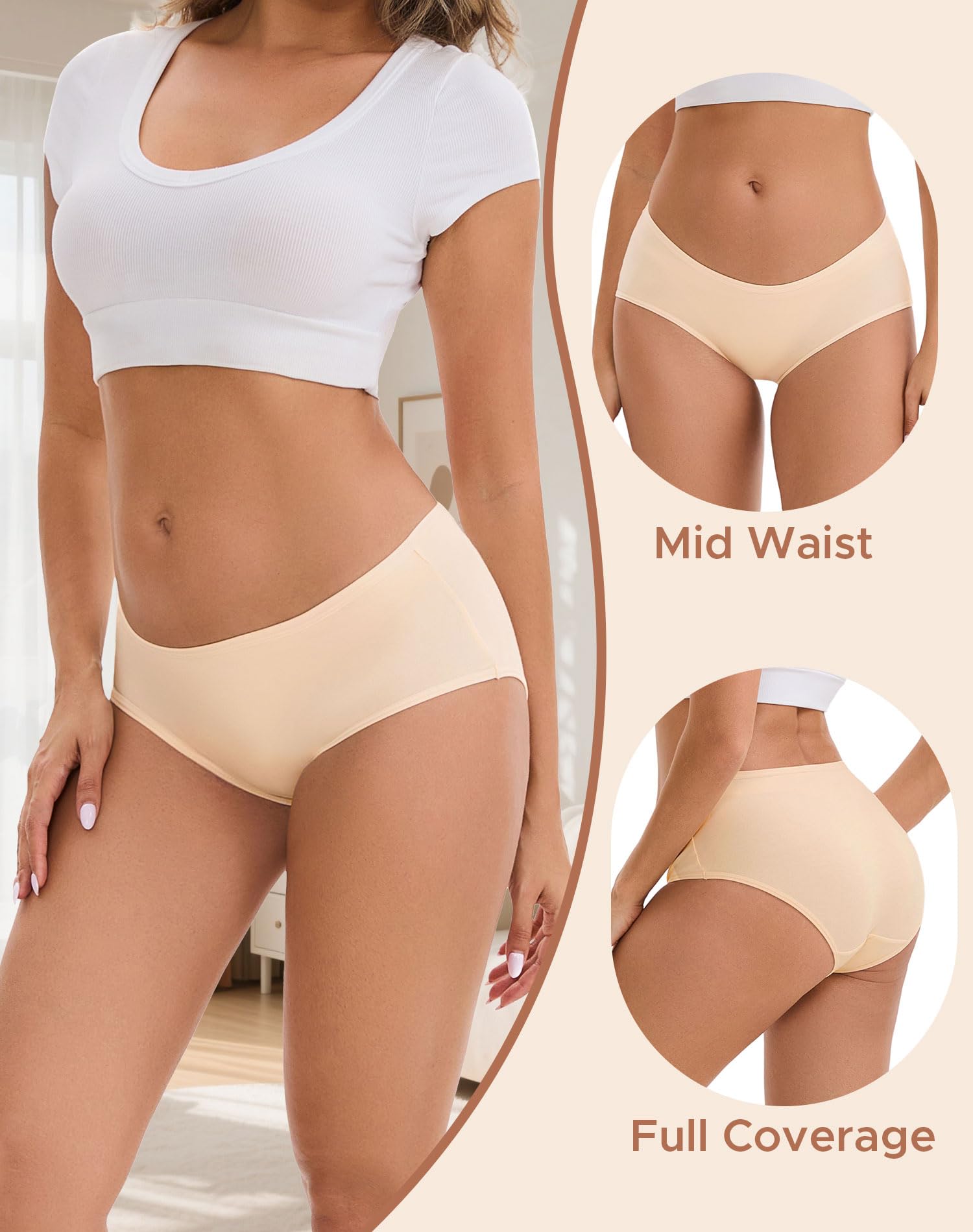 INNERSY Womens Underwear Cotton Hipster Panties Soft Breathable Ladies Briefs 5-Pack
