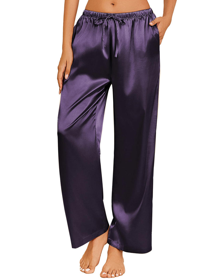 Ekouaer Women Silky Satin Pajama Lounge Pants Sleep Pj Bottoms with Pockets