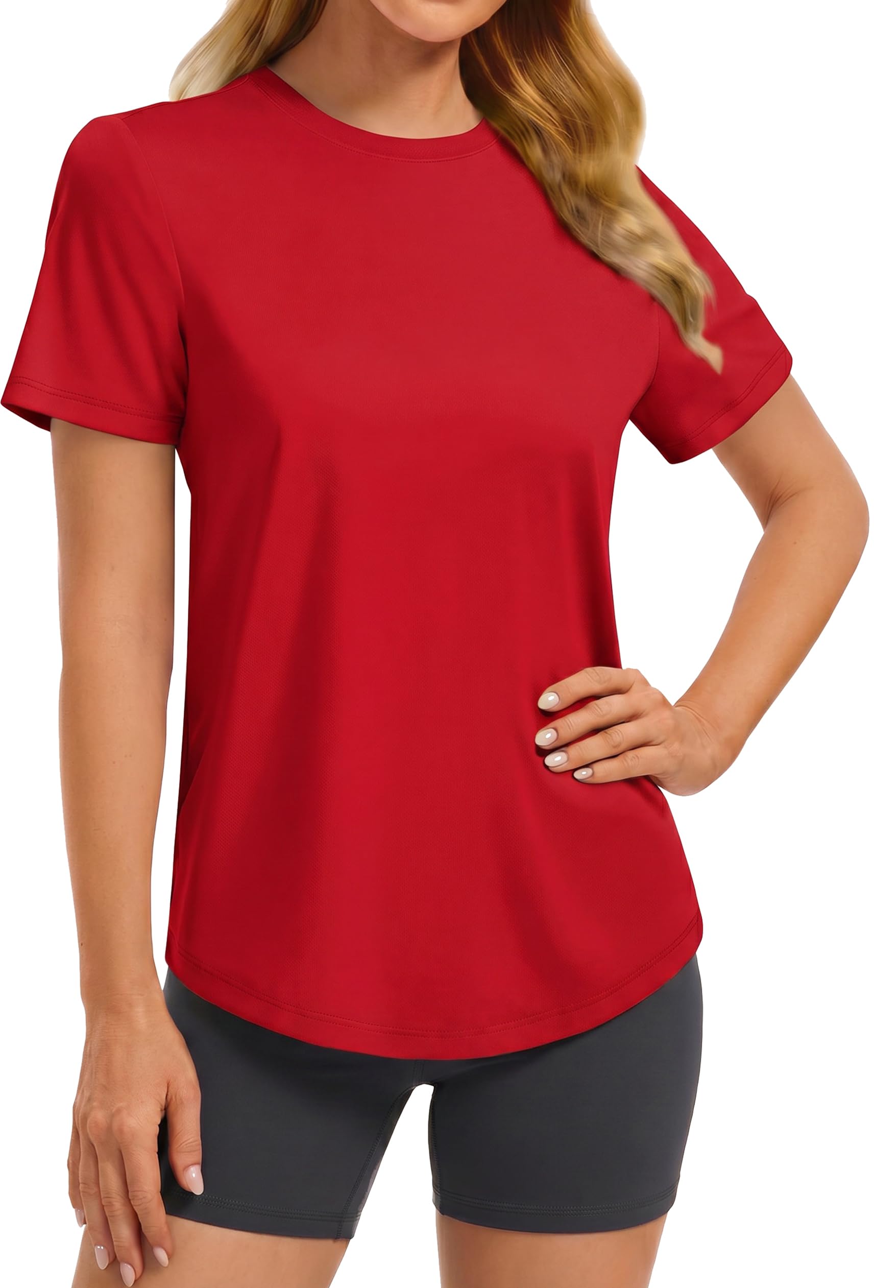 PINSPARK Soft Workout Tops for Women UPF 50+ Sun Protection Shirt Quick Dry Athletic Running Hiking Travel Basic Tee Shirts