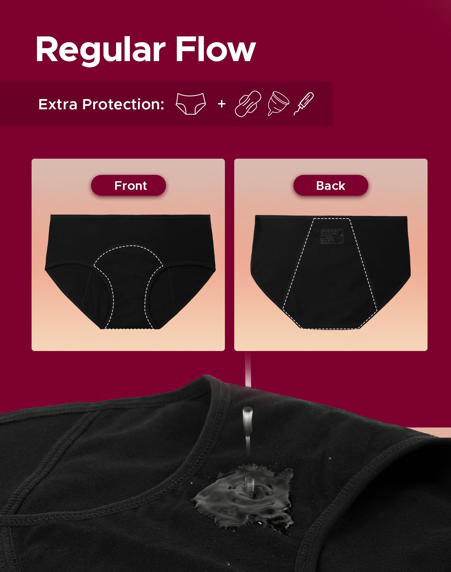 INNERSY Period Underwear for Women Teens Leak-Proof Menstrual Cotton Protective Hipster Panties 3-Pack