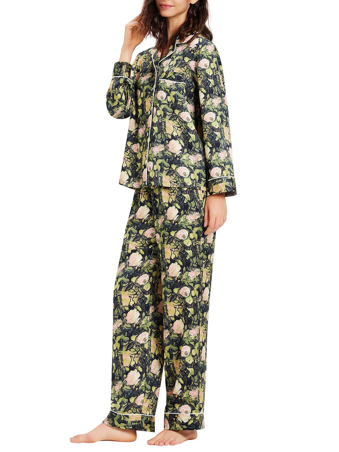 Lonxu Womens Satin Pajama Set Button Down Sleepwear Long Pj XS-3XL
