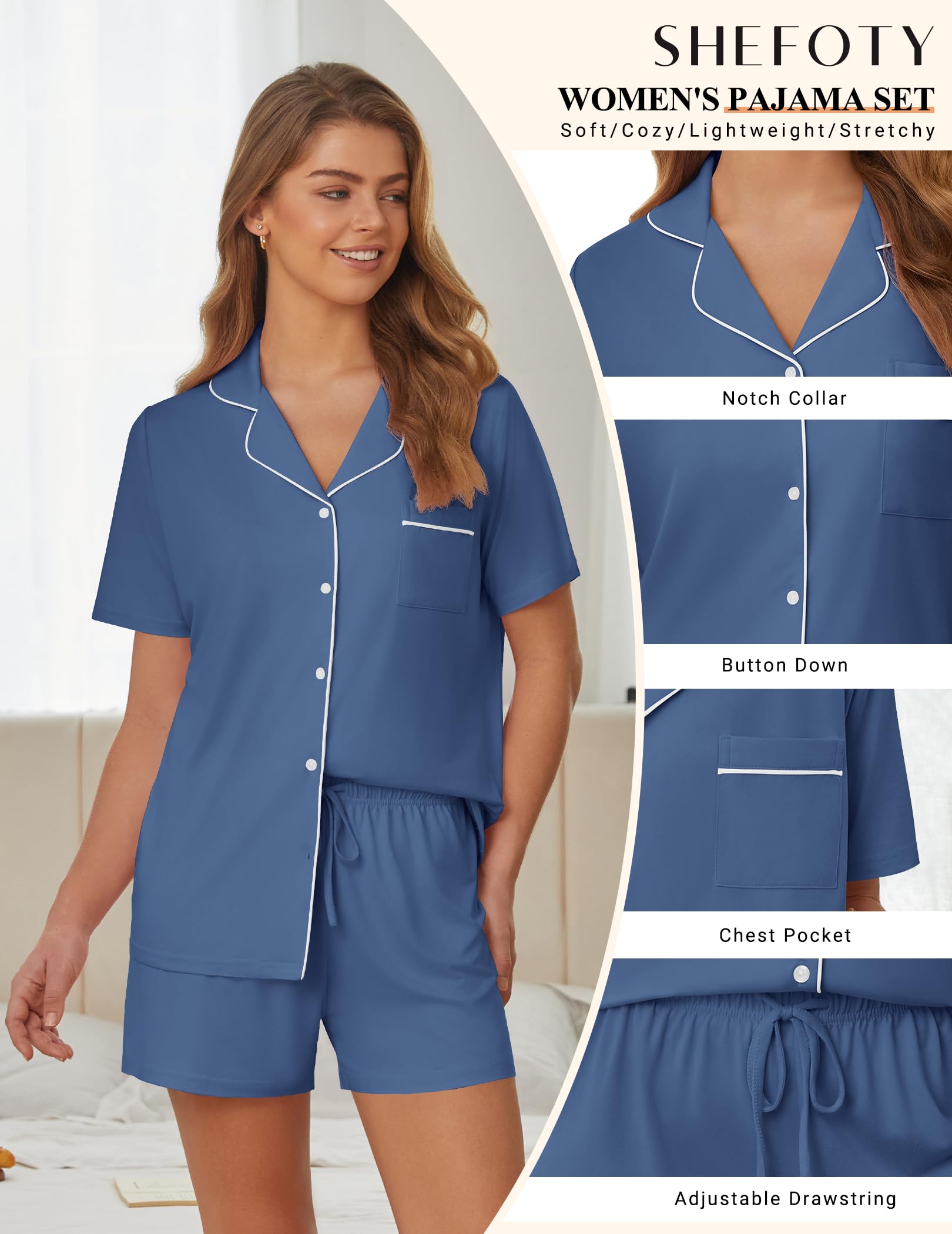 Womens Pajama Sets Summer Pjs Short Sleeve Button Down Top and Shorts Bride Sleepwear 2 Piece Comfy Lounge Set S-XXL