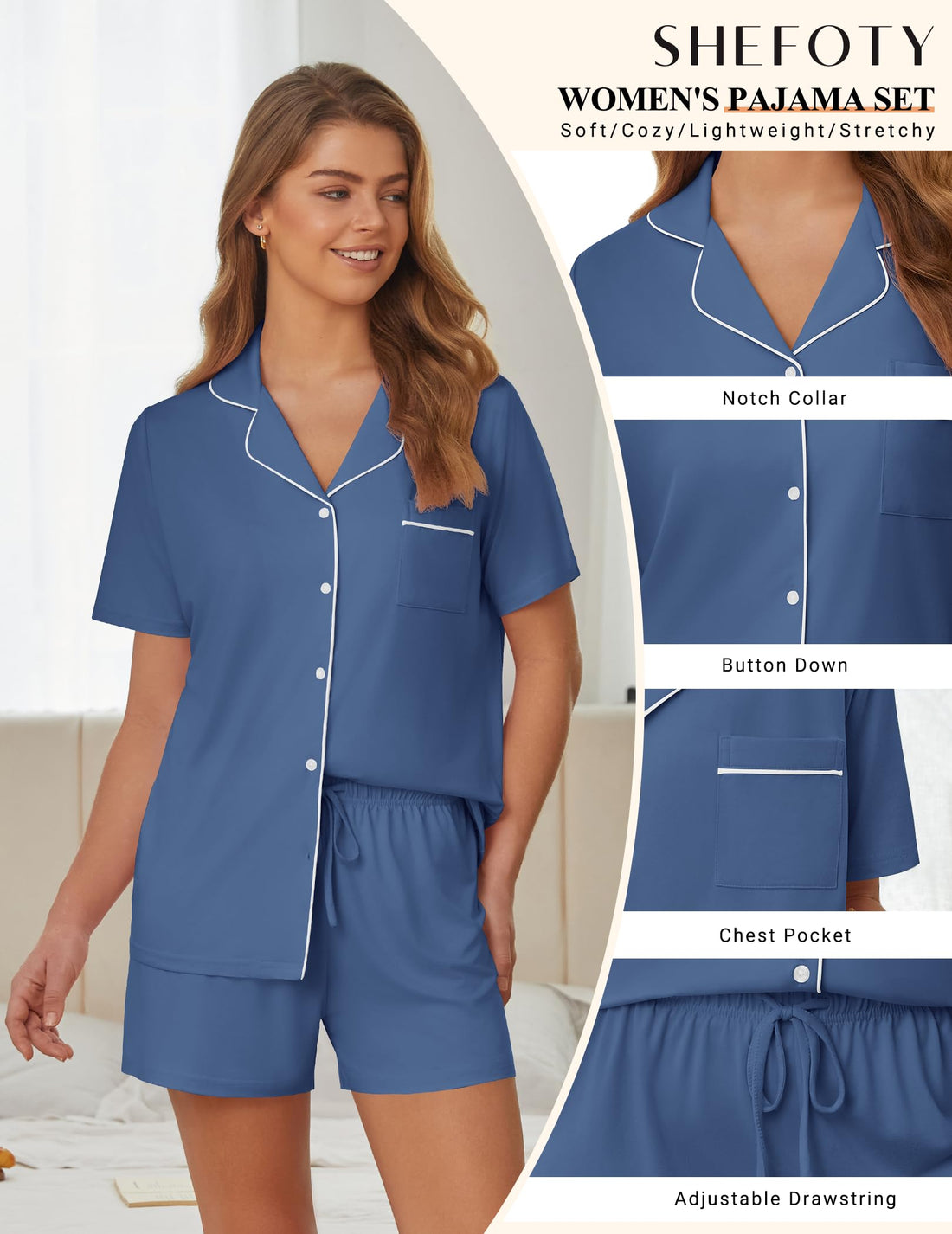 Womens Pajama Sets Summer Pjs Short Sleeve Button Down Top and Shorts Bride Sleepwear 2 Piece Comfy Lounge Set S-XXL