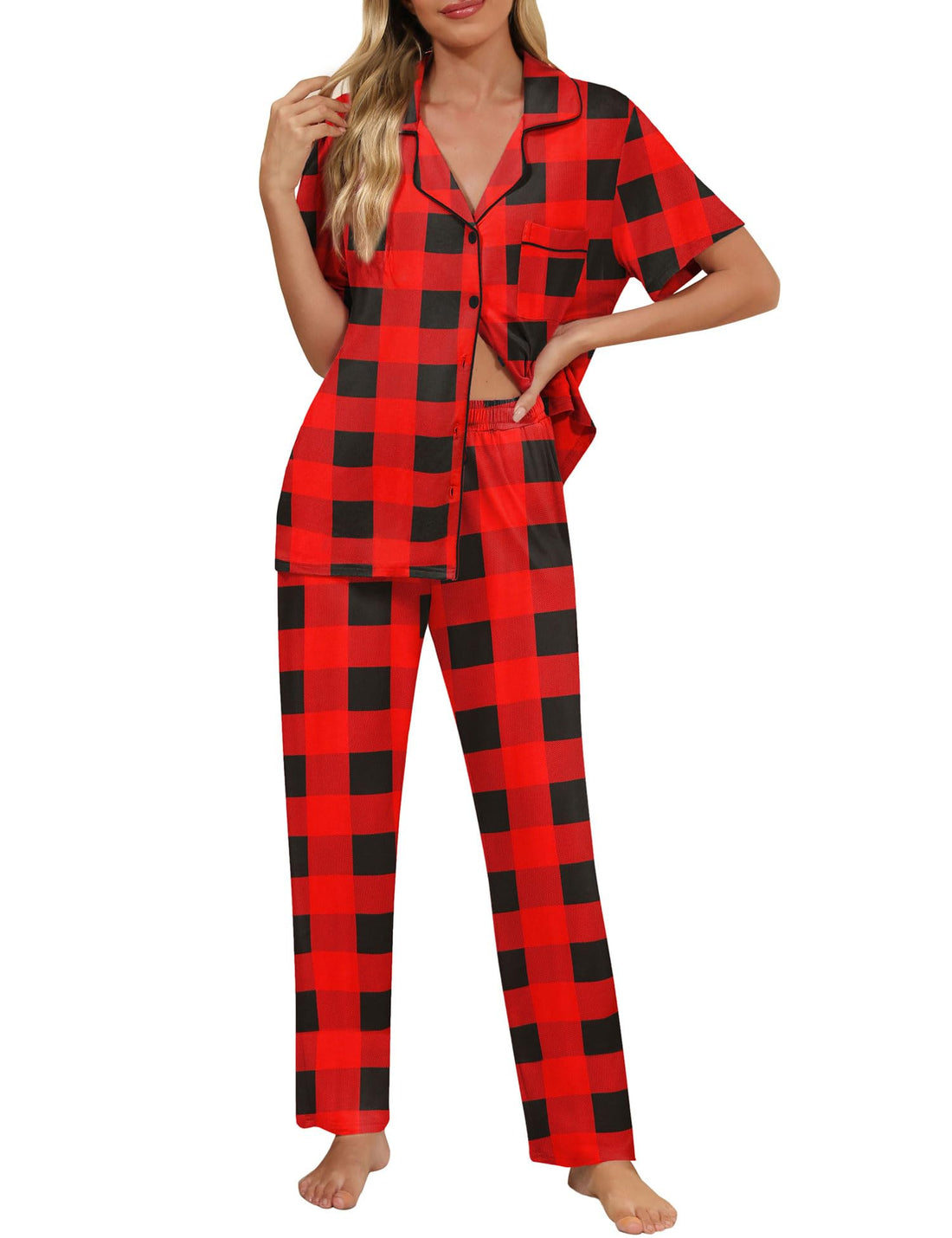 Senert Womens 2 Piece Pajamas Set Button Down Top and Pants Soft Sleepwear