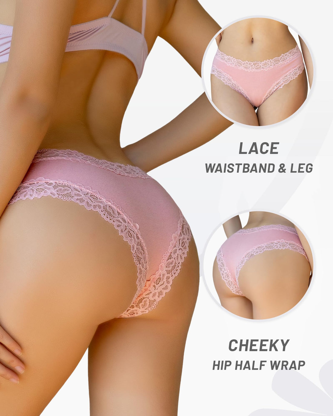 FINETOO Cotton Underwear Womens Sexy Lace Cheeky Low Rise Panties 6 Pack