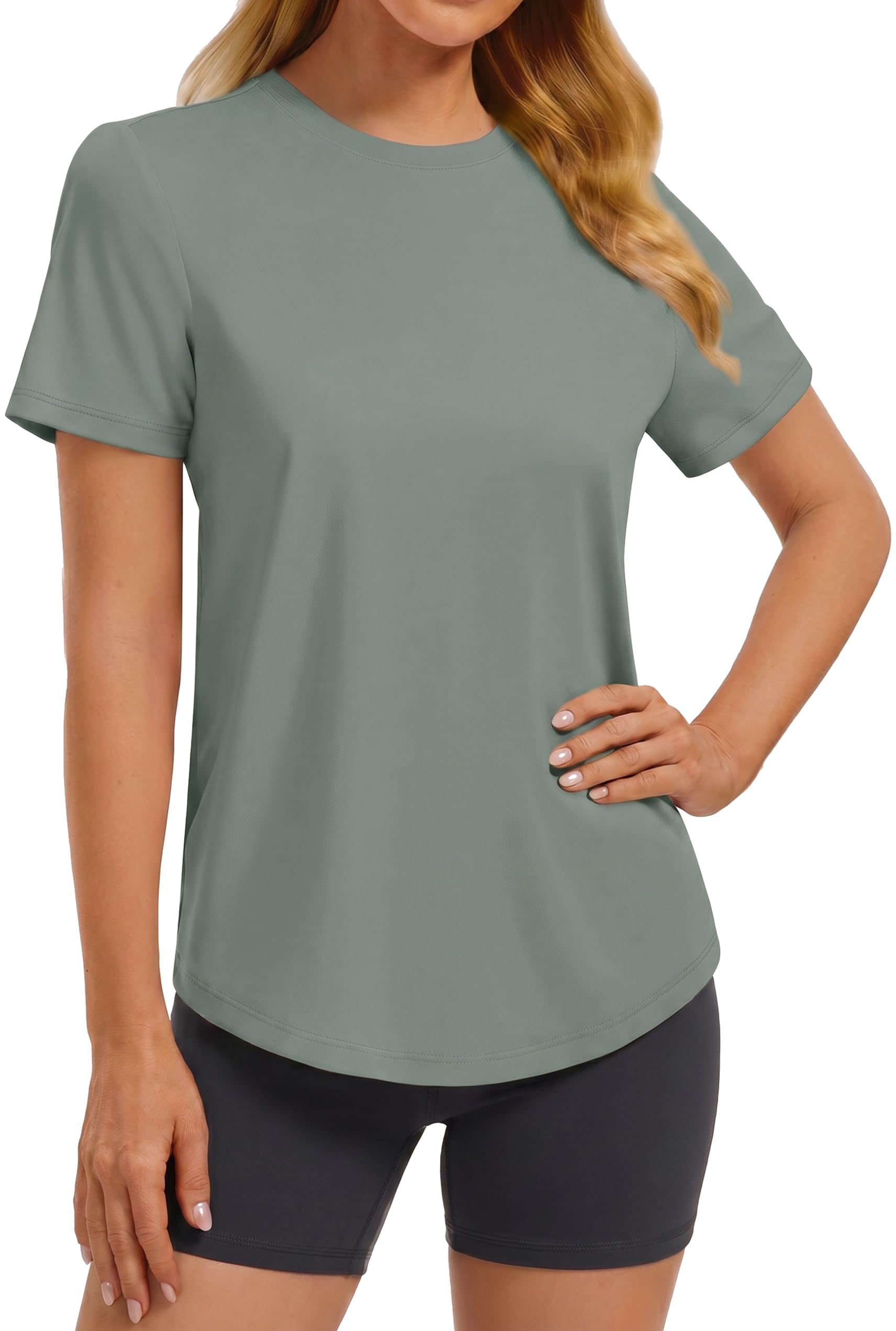 PINSPARK Soft Workout Tops for Women UPF 50+ Sun Protection Shirt Quick Dry Athletic Running Hiking Travel Basic Tee Shirts